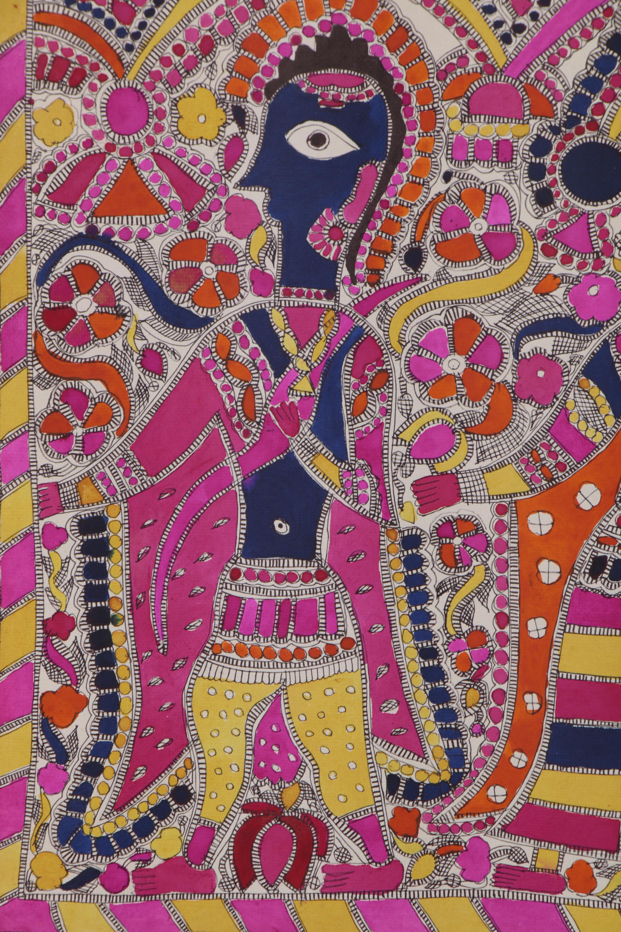 Bharni Folk Style Watercolor Madhubani Paintings, Mithila