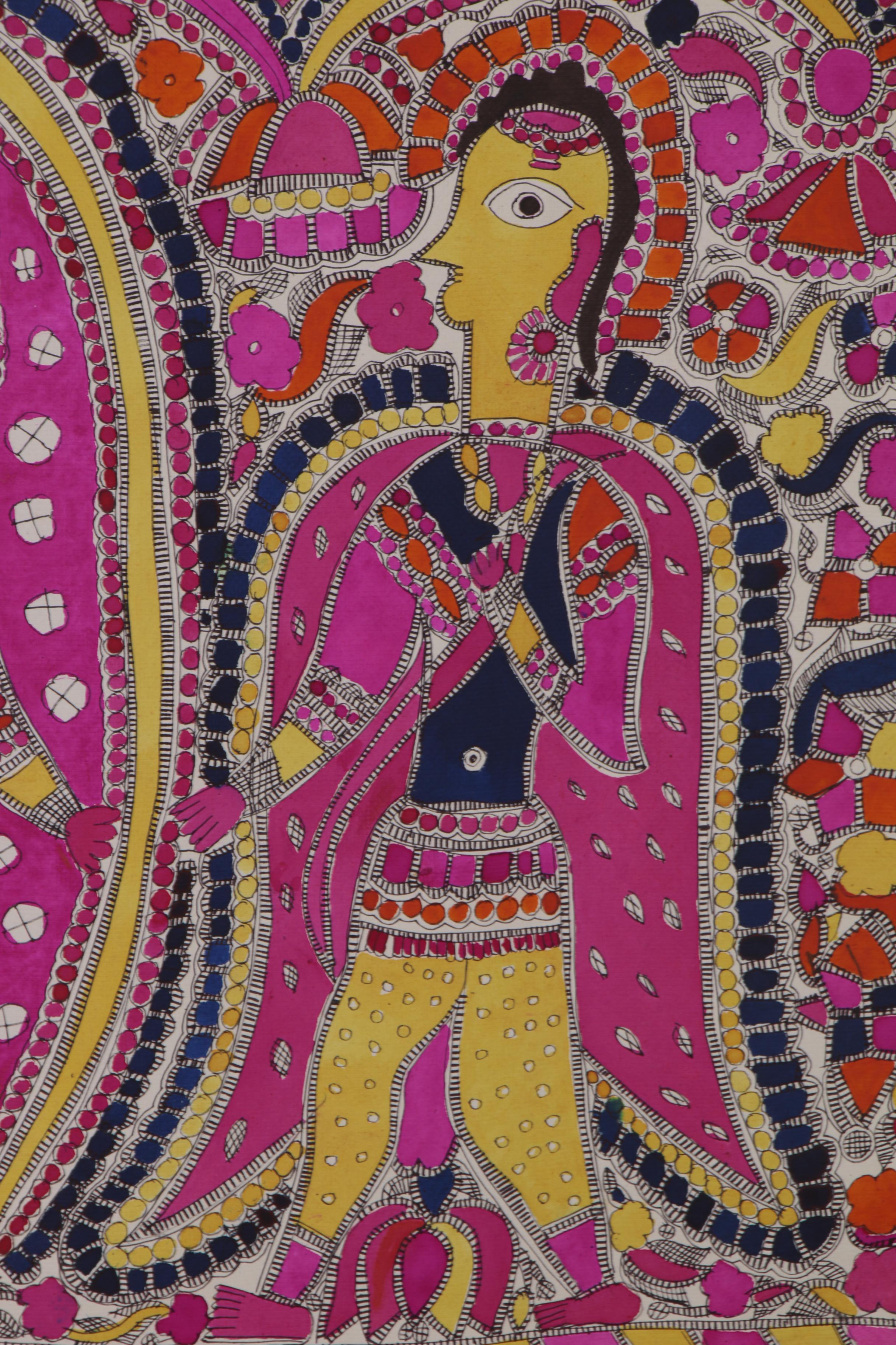 Bharni Folk Style Watercolor Madhubani Paintings, Mithila