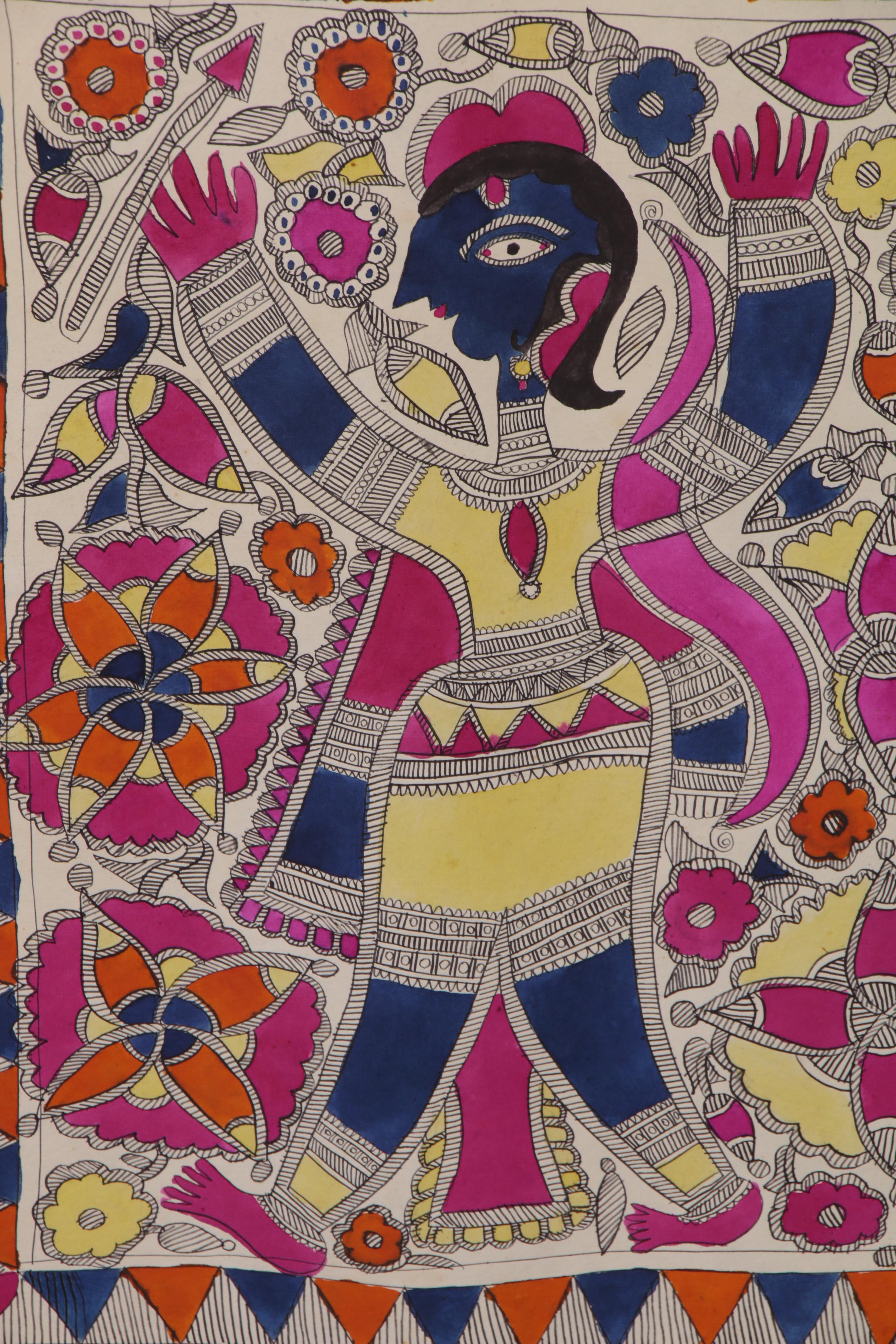 Bharni Folk Style Watercolor Madhubani Paintings, Mithila
