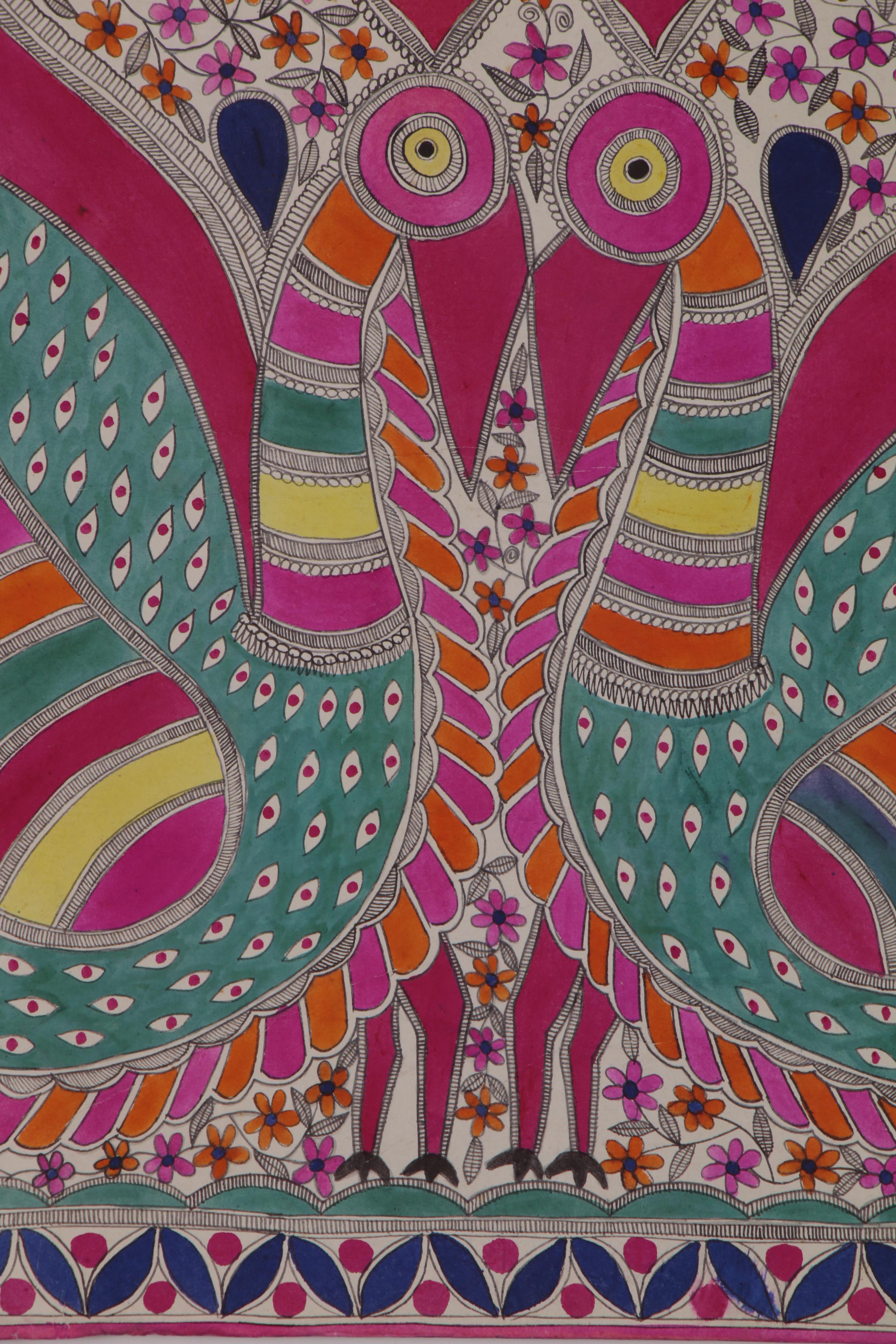 Bharni Folk Style Watercolor Madhubani Paintings, Mithila