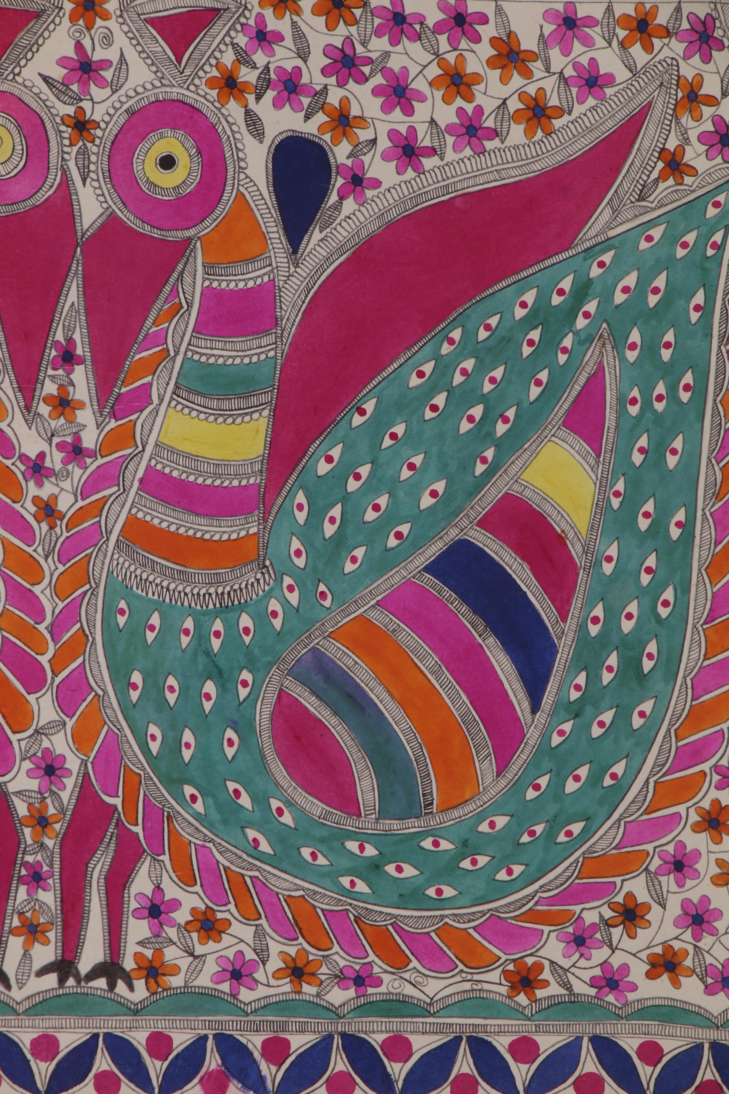 Bharni Folk Style Watercolor Madhubani Paintings, Mithila