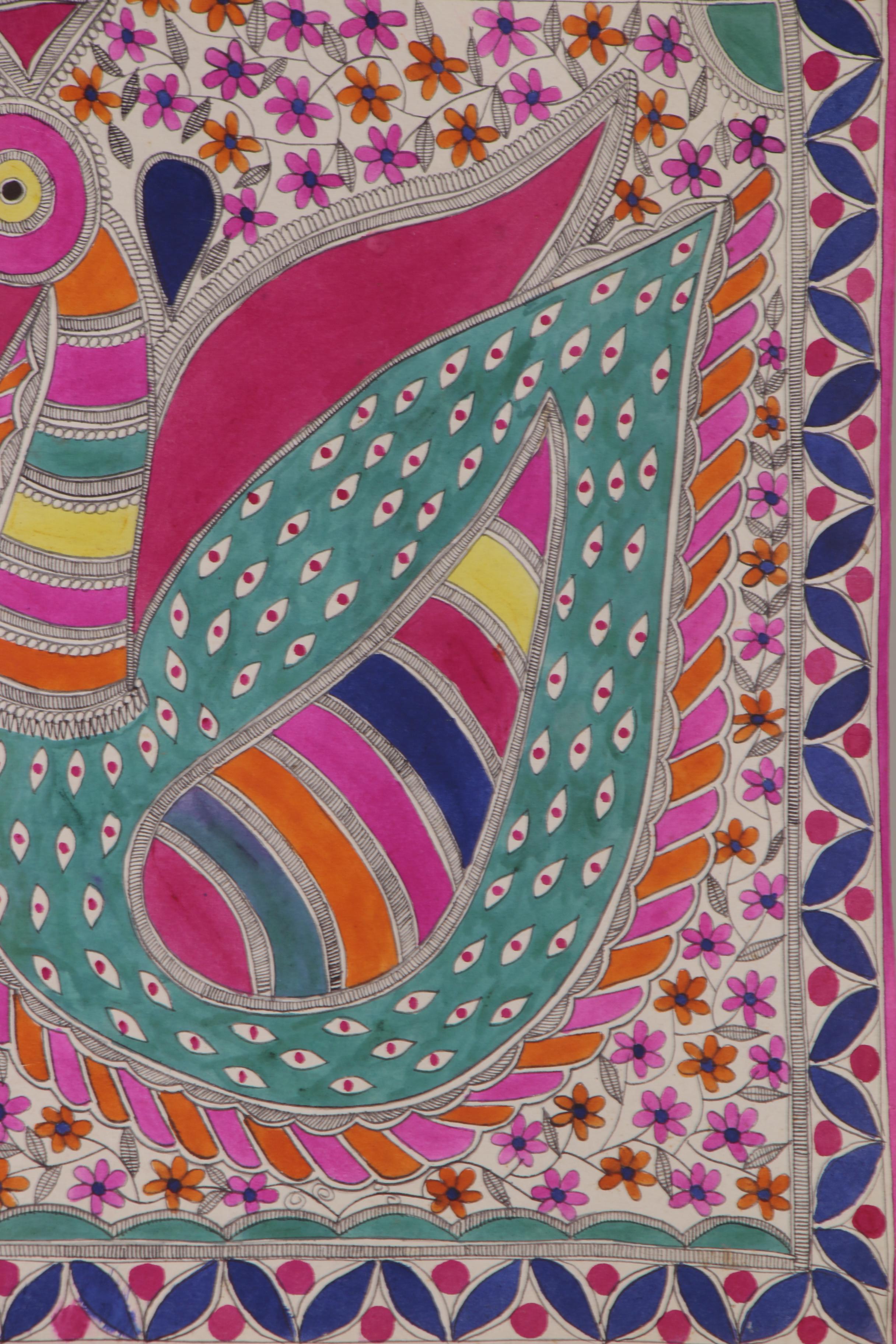 Bharni Folk Style Watercolor Madhubani Paintings, Mithila