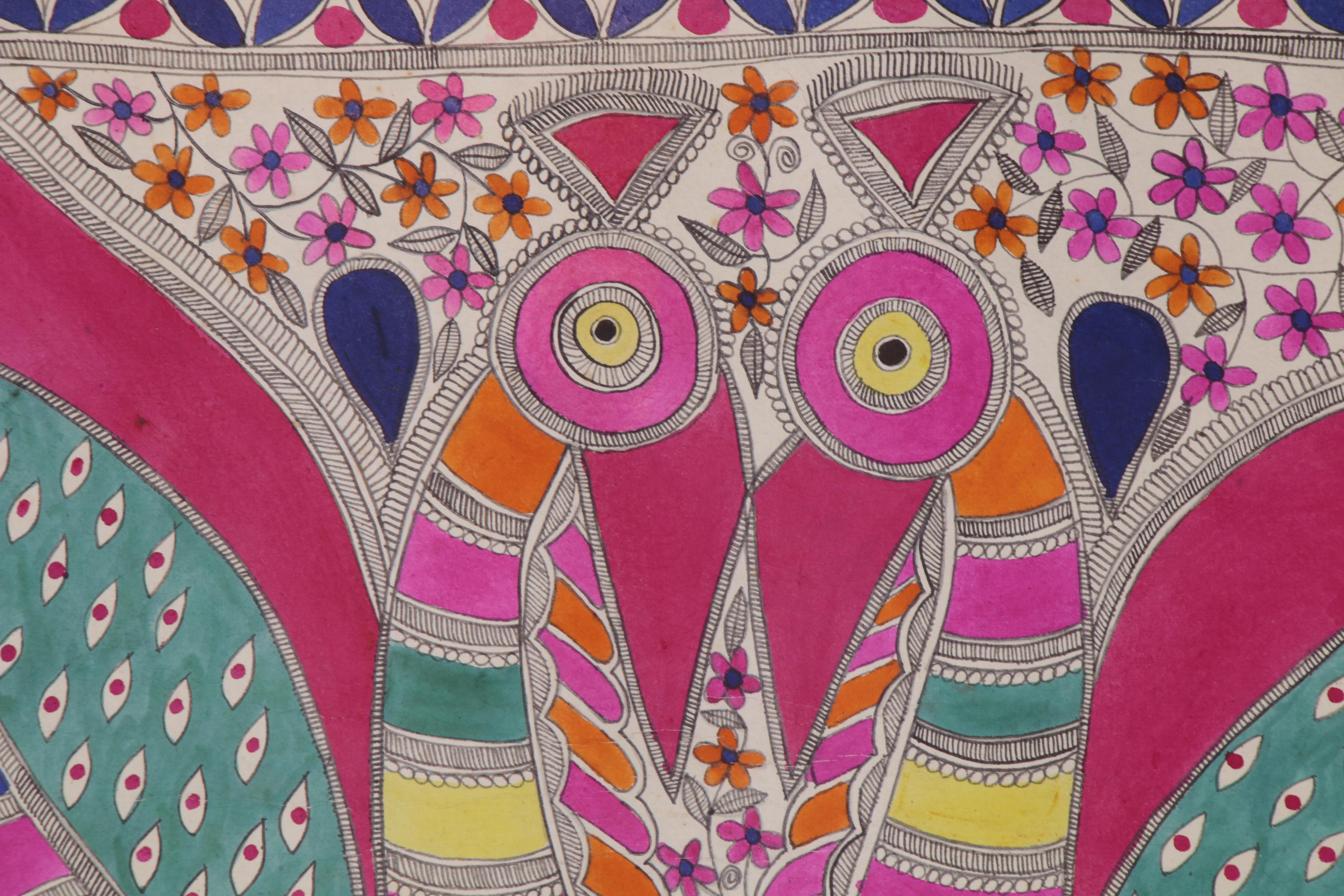 Bharni Folk Style Watercolor Madhubani Paintings, Mithila