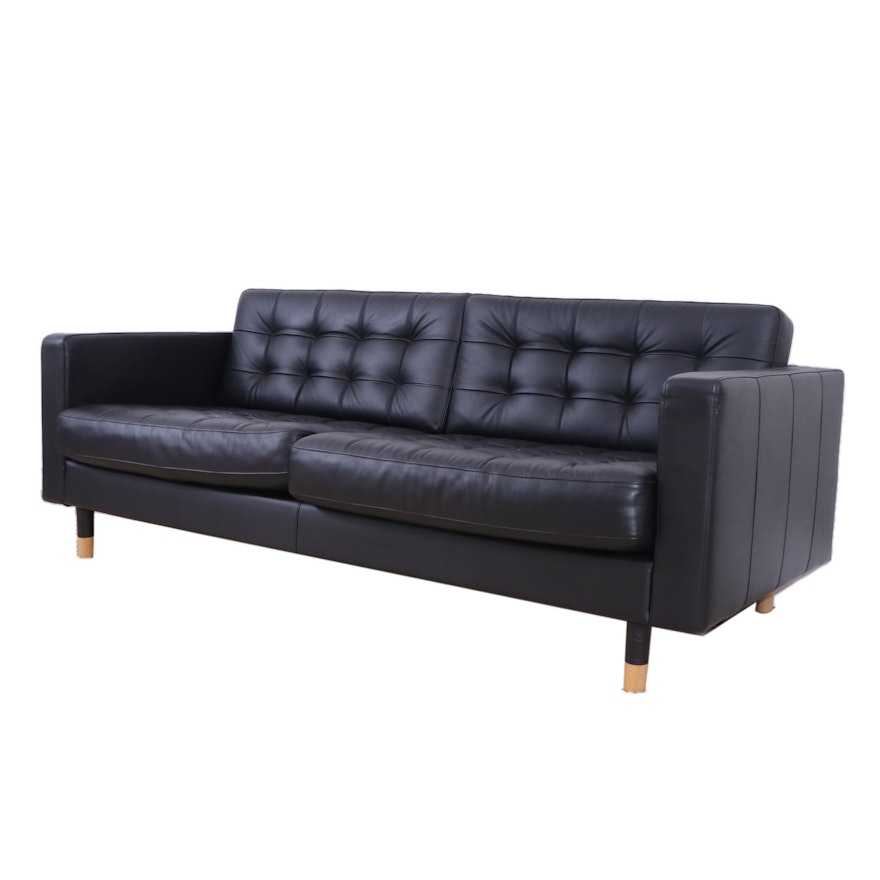 IKEA MORABO Black Tufted Leather Studio Sofa