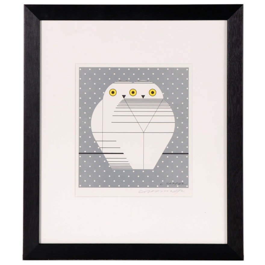 Charley Harper Lithograph "Twowls", Late 20th Century