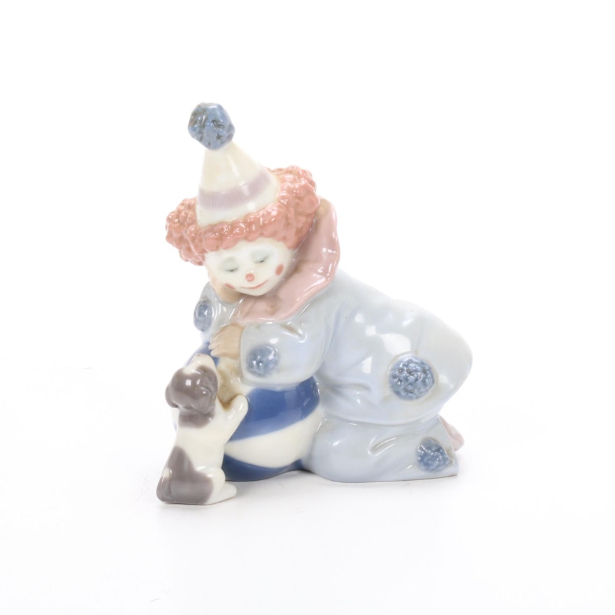 Lladró "Pierrot with Puppy & Ball" Porcelain Figurine Designed by José Puche