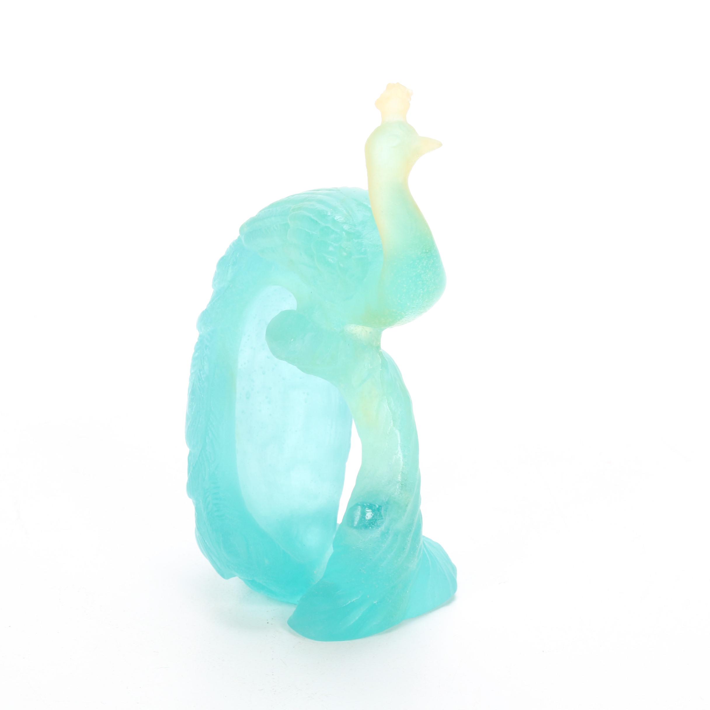 Daum France Pâte de verre Art Glass Peacock Figurine