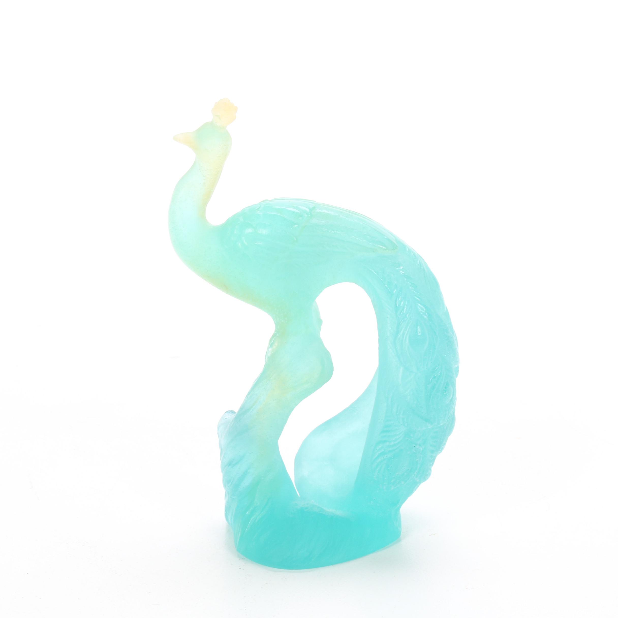 Daum France Pâte de verre Art Glass Peacock Figurine