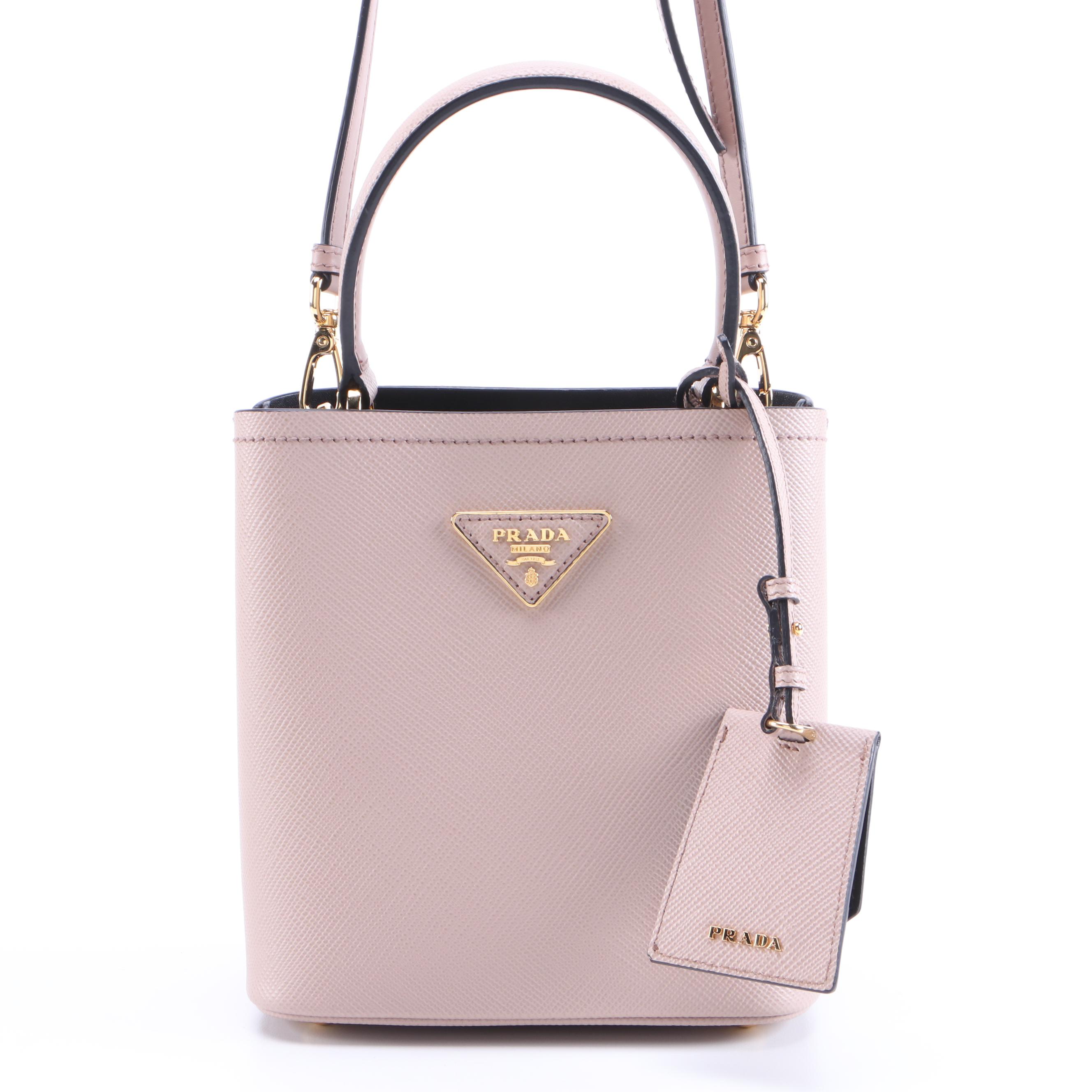 Prada Panier PM Bucket Bag in Blush Beige Saffiano Leather