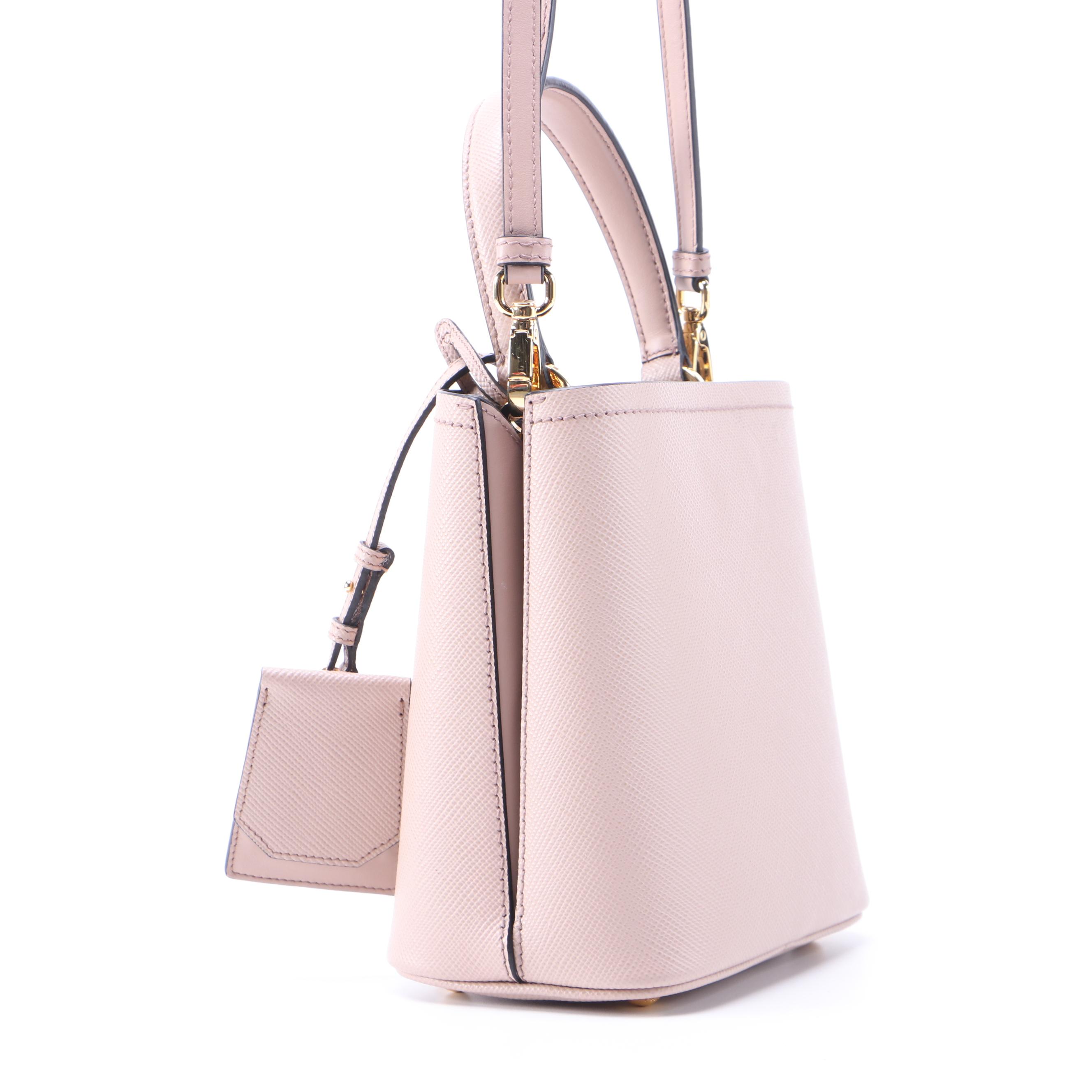 Prada Panier PM Bucket Bag in Blush Beige Saffiano Leather