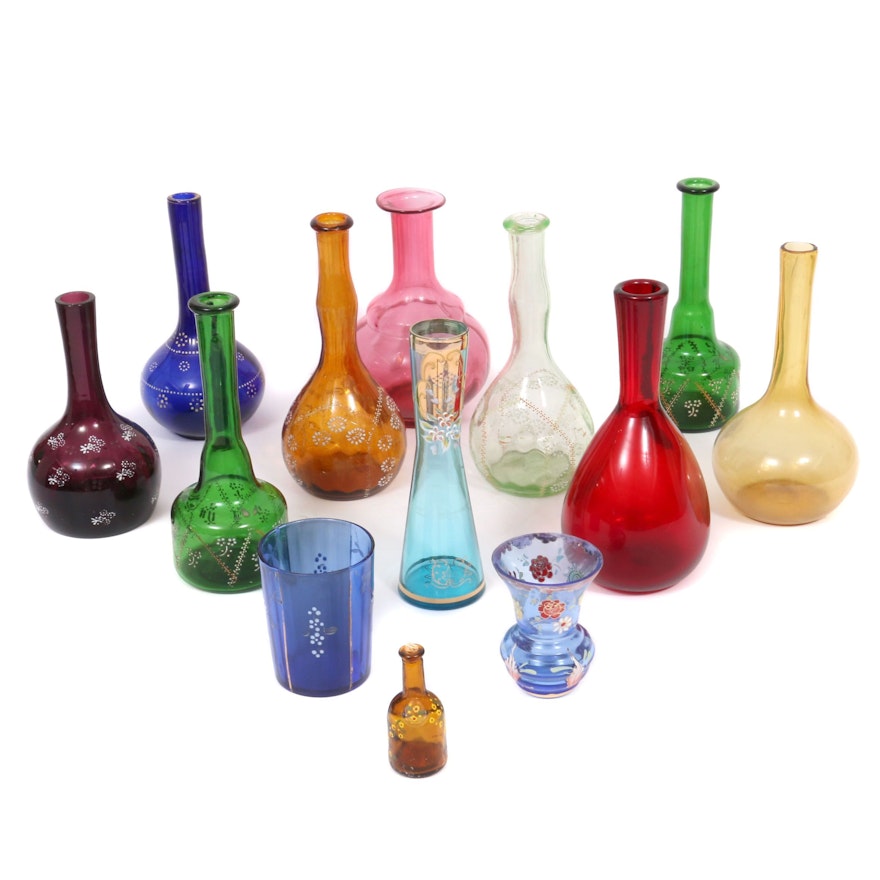 Royo Enameled Vase and Other Colored and Enameled Decorated Tableware