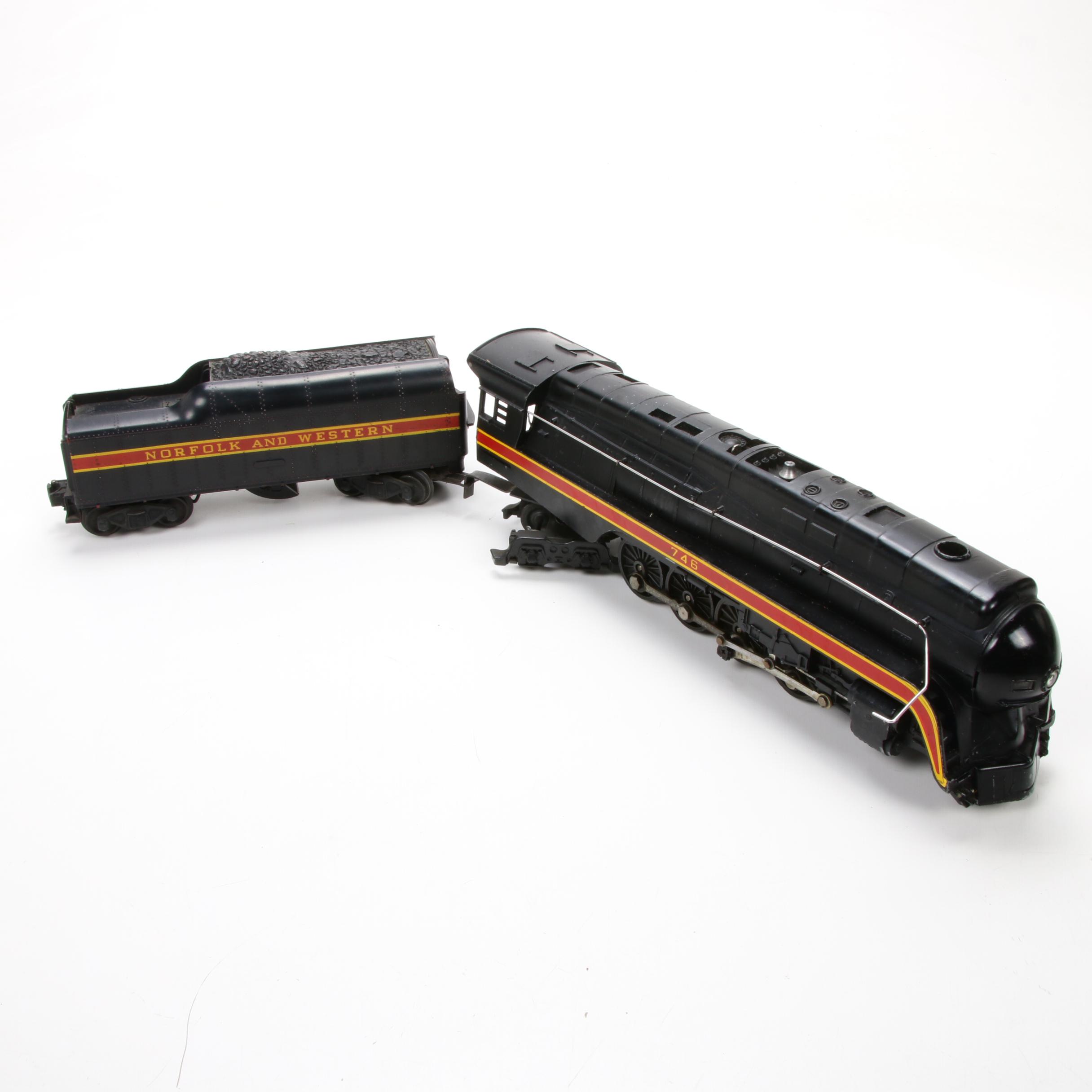 Lionel O Gauge Model 746 N & W Steam Locomotive with Tender, Mid-20th Century