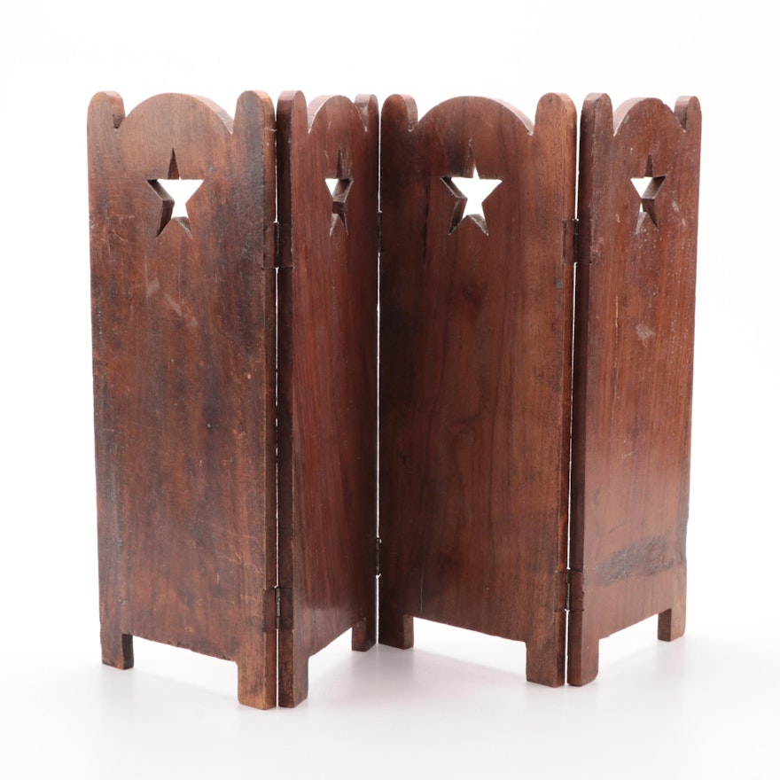 Wood Folding Tabletop Screen with Star Cutouts