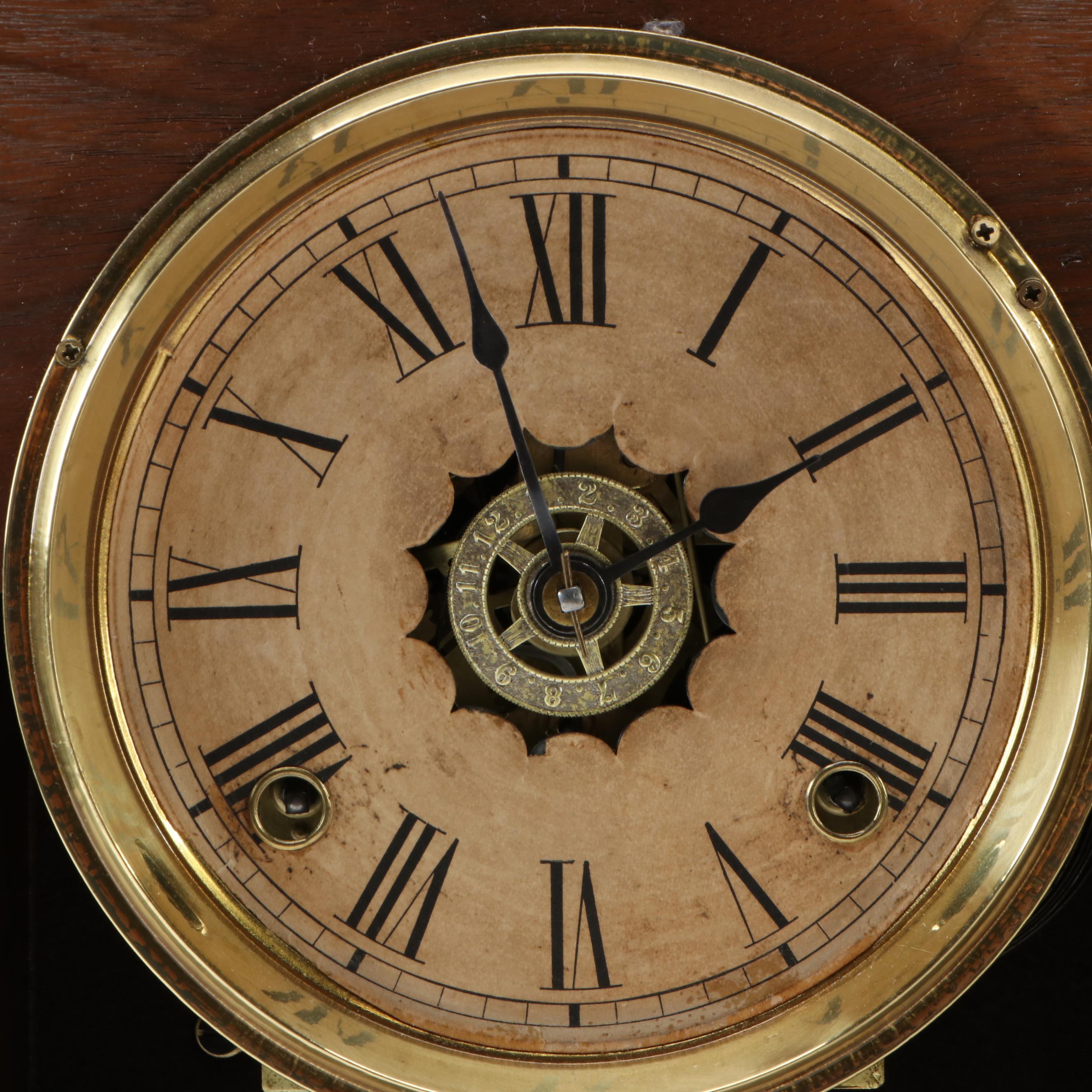 Ansonia Clock Co. Victorian Hand-Carved Oak Mantel Clock