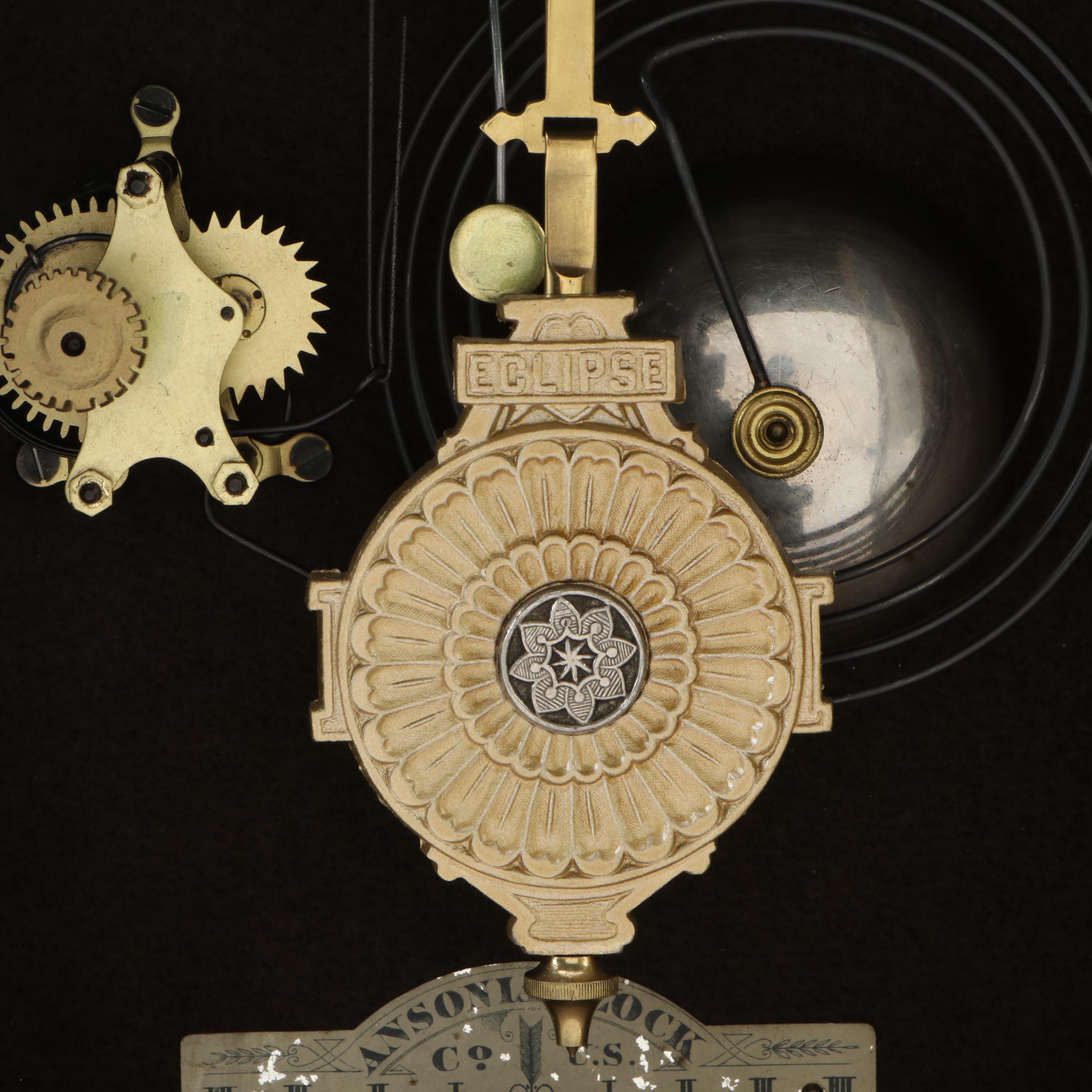 Ansonia Clock Co. Victorian Hand-Carved Oak Mantel Clock