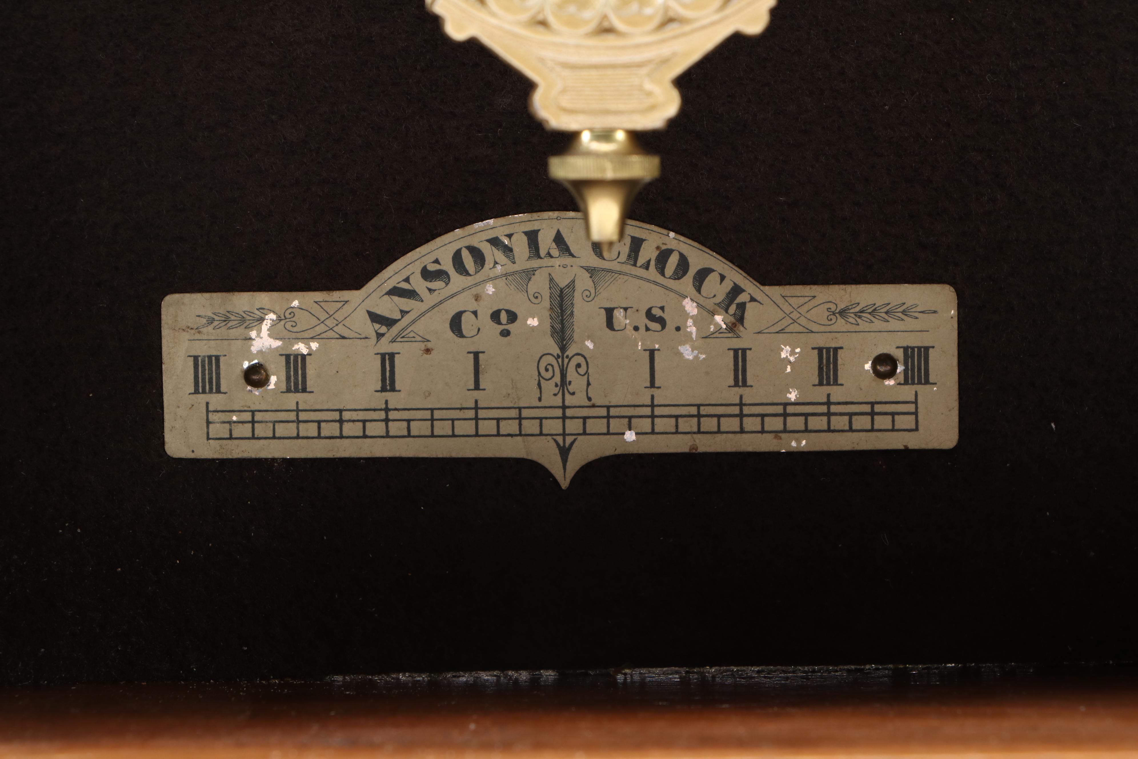 Ansonia Clock Co. Victorian Hand-Carved Oak Mantel Clock