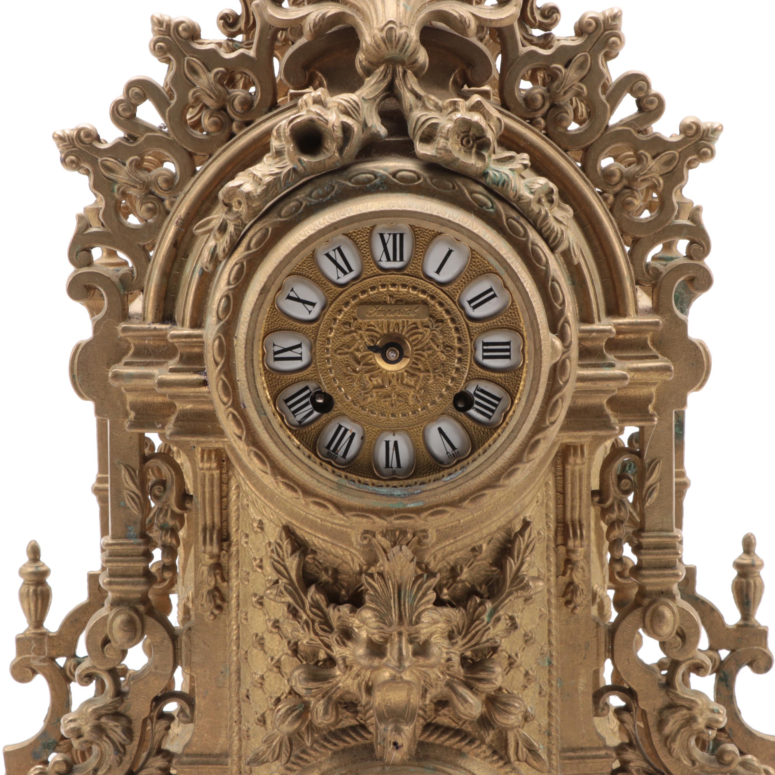 Franz Hermle Imperial Clock Co. Gilt Metal Mantle Clock, Mid-20th Century