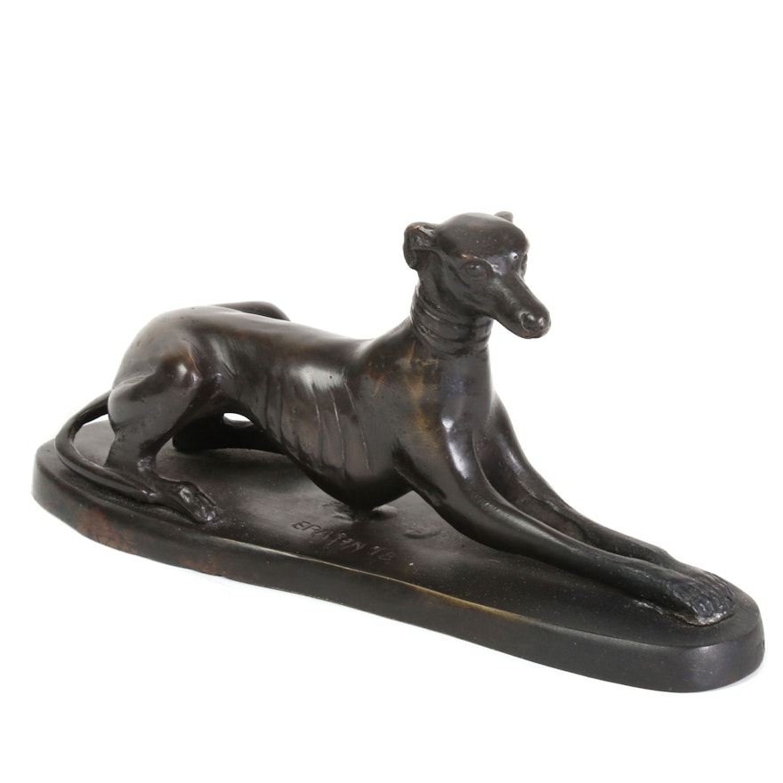 Bronze Sculpture of Seated Whippet