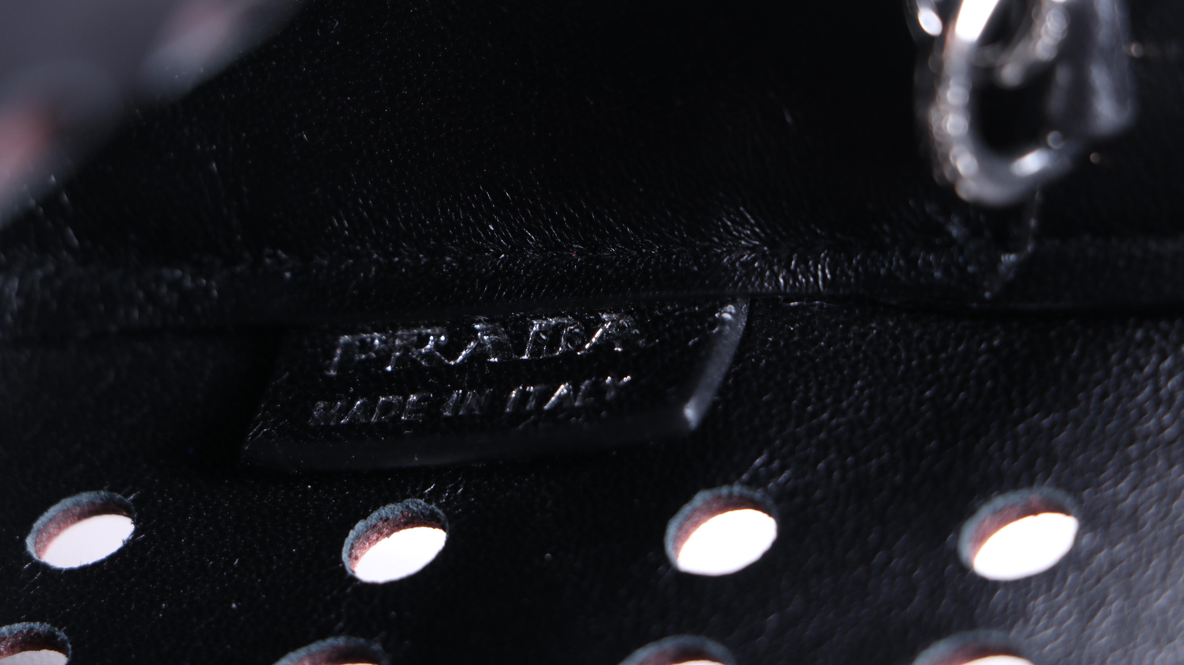 Prada City Fori Shoulder Bag in Burgundy Perforated Leather with Chain Straps