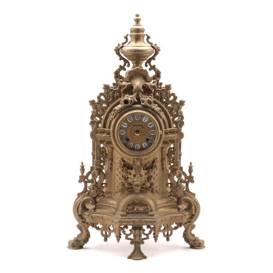 Franz Hermle Imperial Clock Co. Gilt Metal Mantle Clock, Mid-20th Century