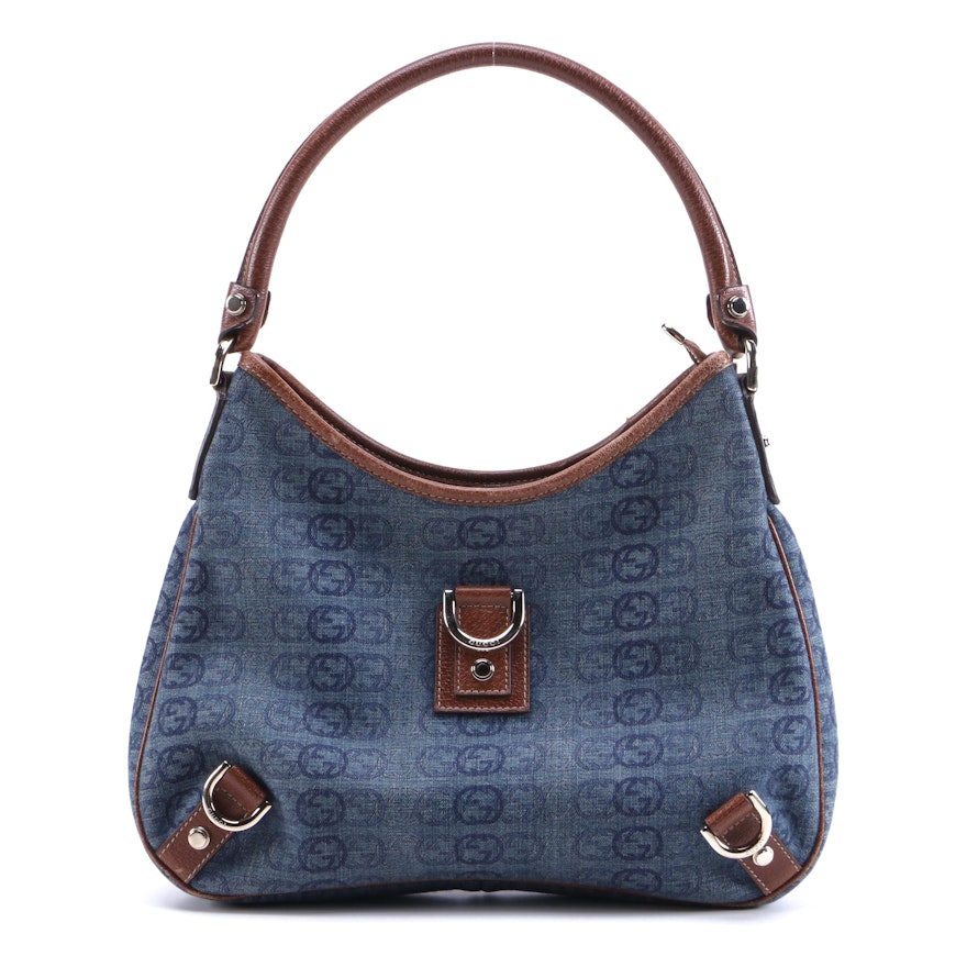 Gucci Abbey Denim and Leather Shoulder Bag