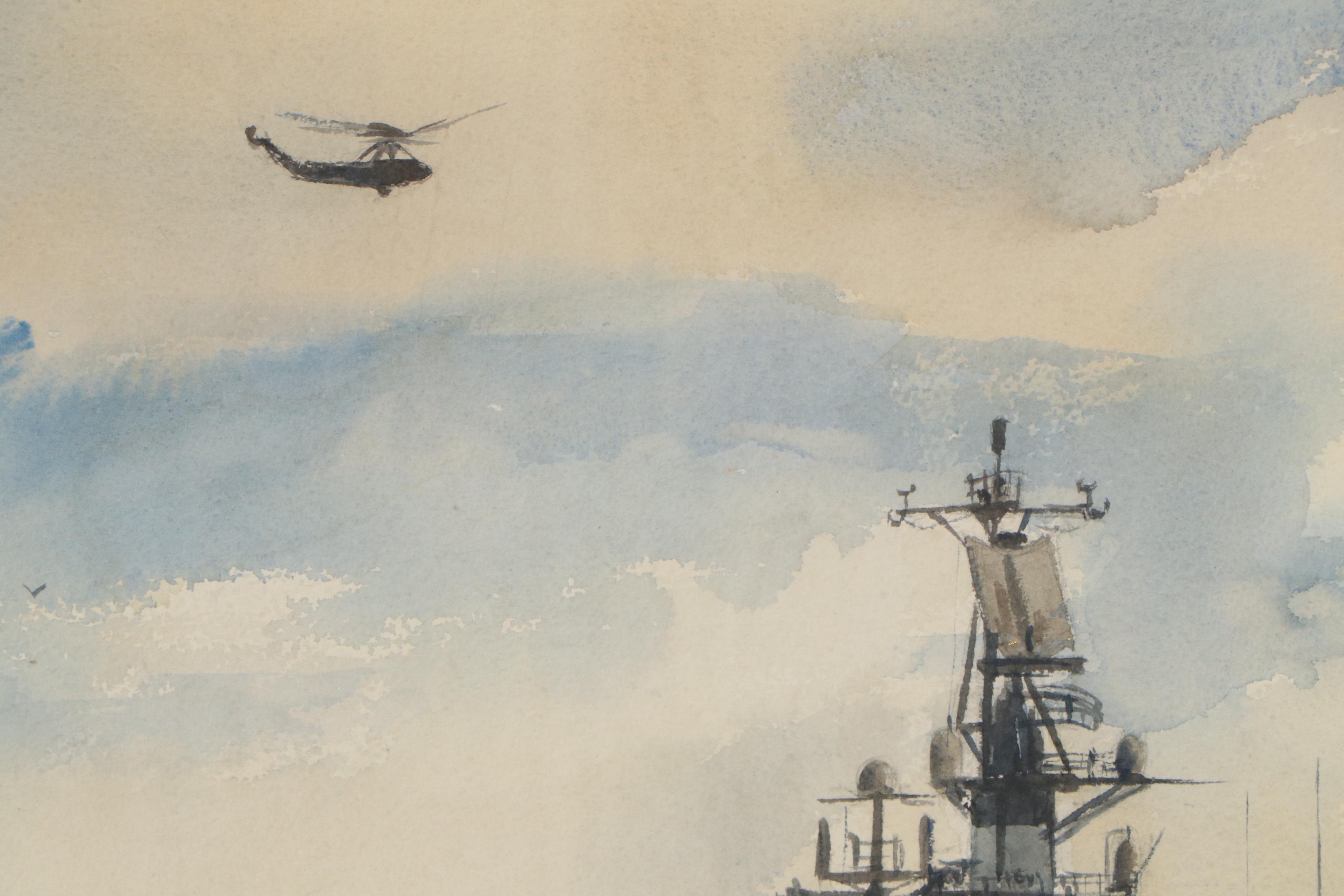 Patricia Johnson Watercolor Painting of Navy Ships, 1964