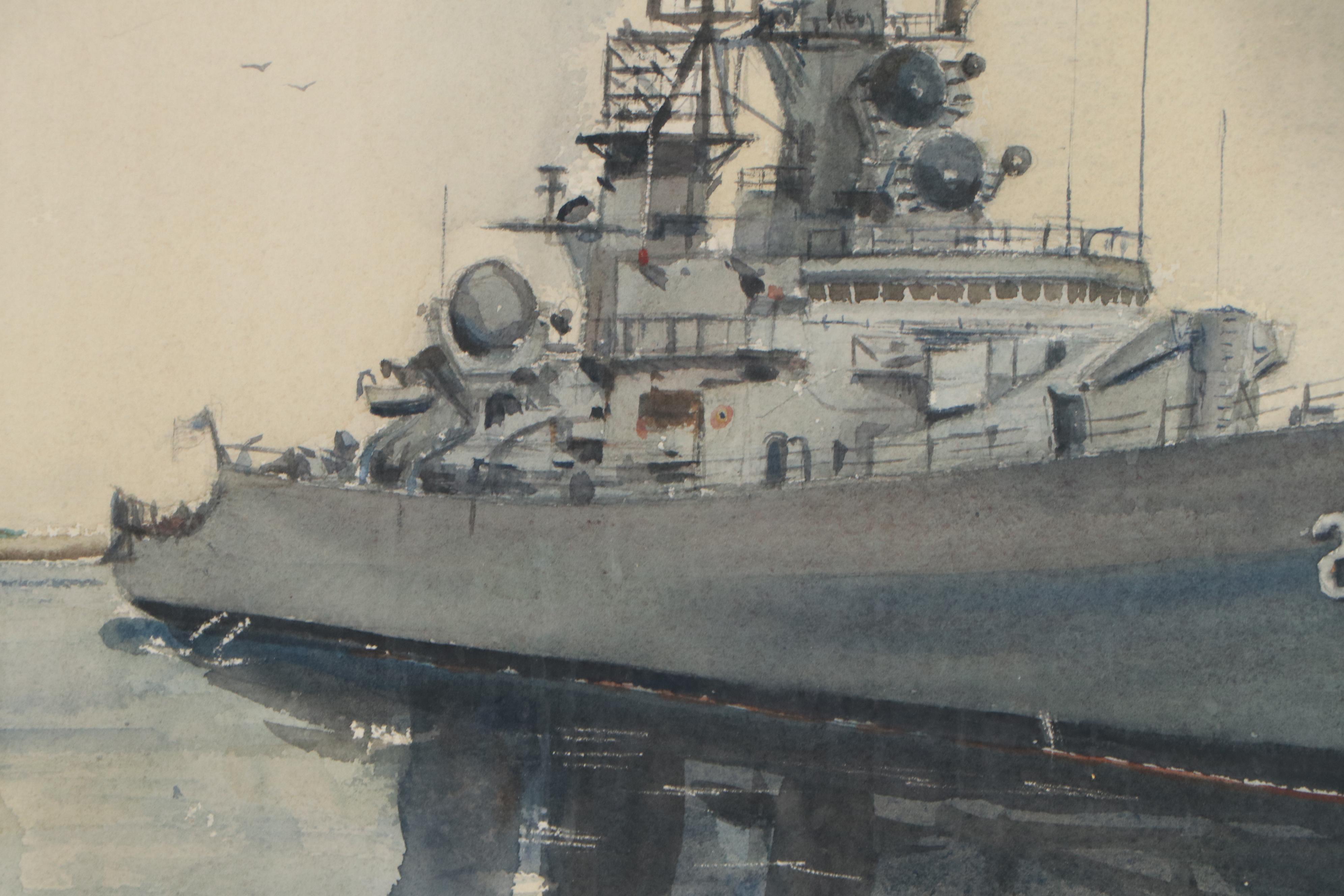 Patricia Johnson Watercolor Painting of Navy Ships, 1964