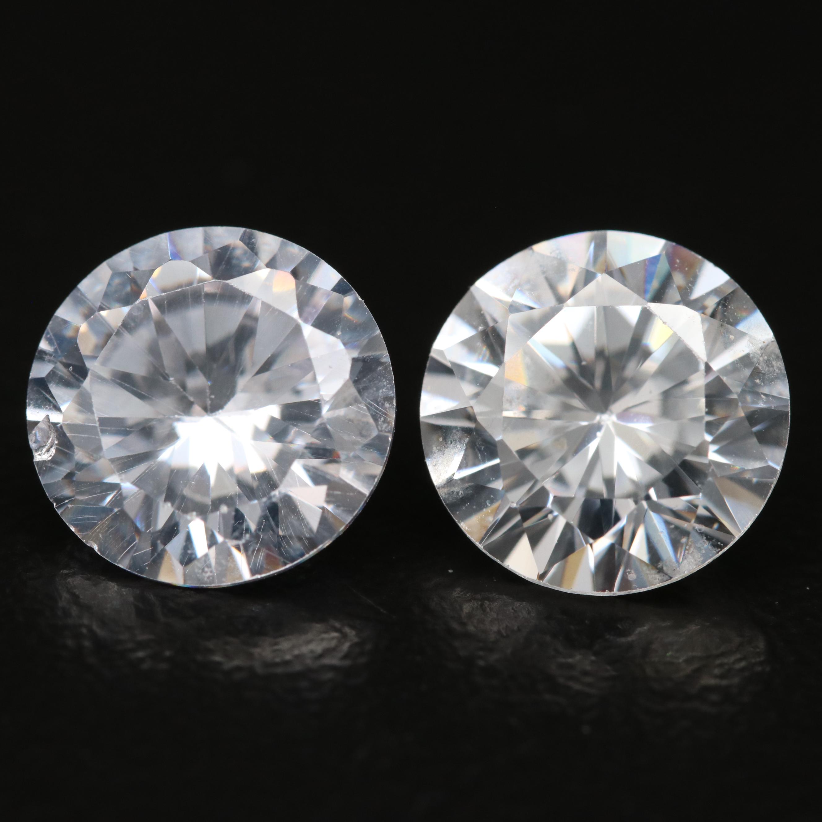 Matched Pair of Loose Laboratory Grown Round Faceted Cubic Zirconias
