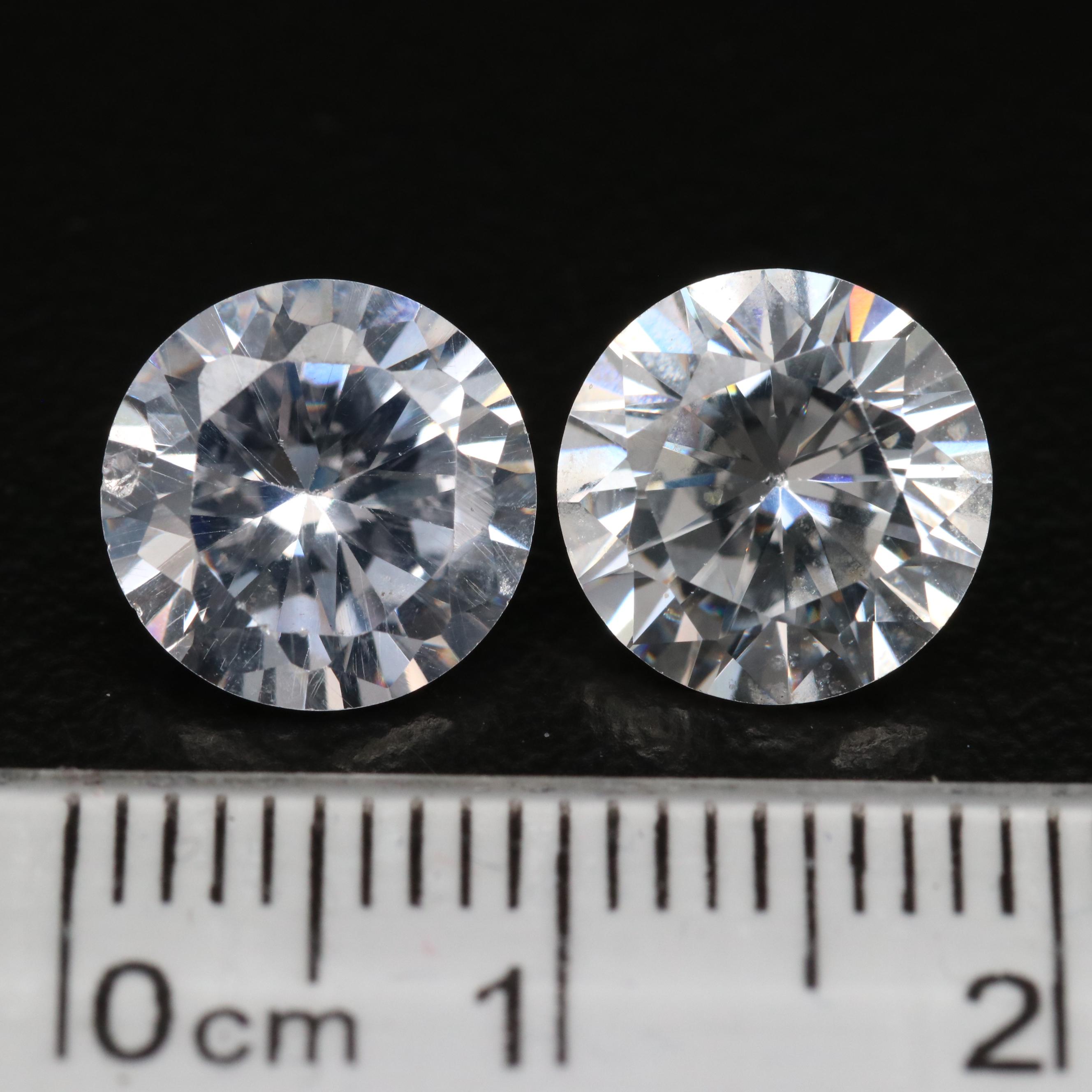 Matched Pair of Loose Laboratory Grown Round Faceted Cubic Zirconias
