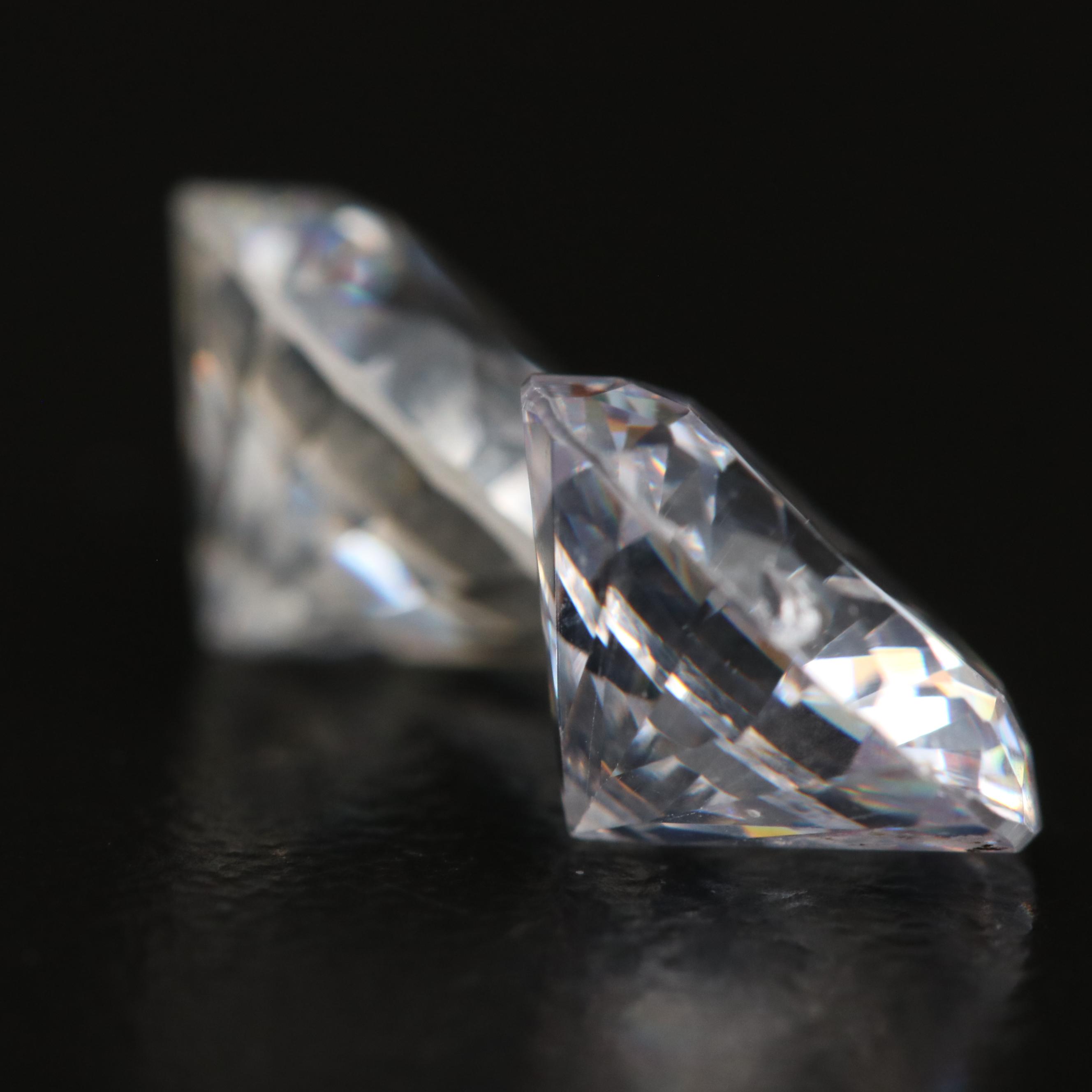 Matched Pair of Loose Laboratory Grown Round Faceted Cubic Zirconias