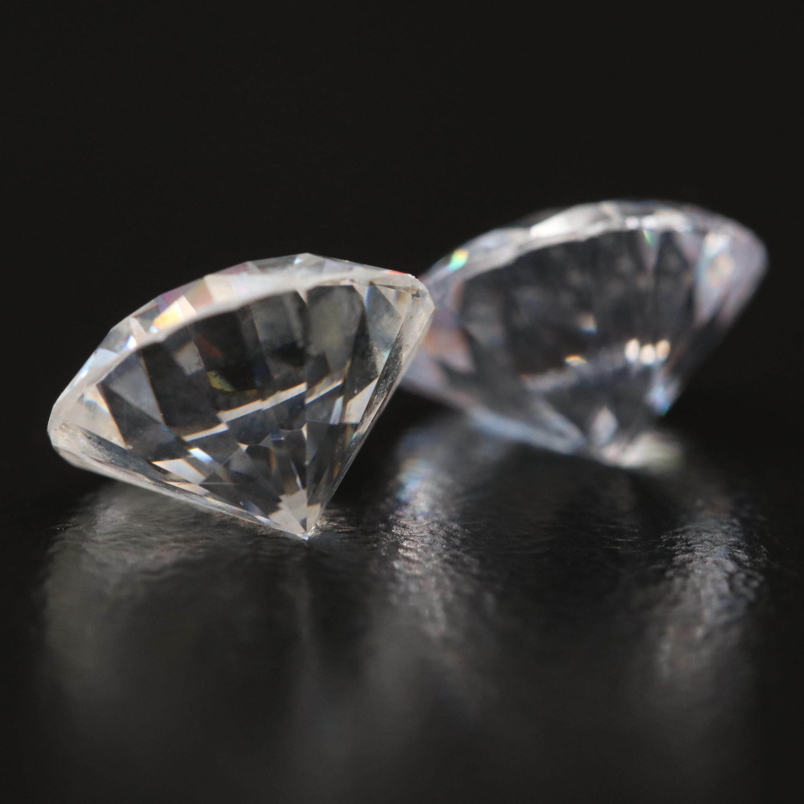 Matched Pair of Loose Laboratory Grown Round Faceted Cubic Zirconias