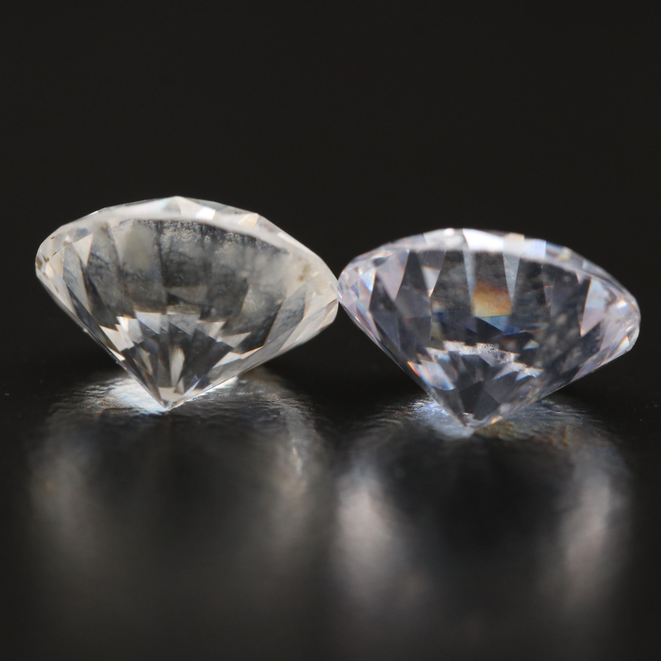 Matched Pair of Loose Laboratory Grown Round Faceted Cubic Zirconias