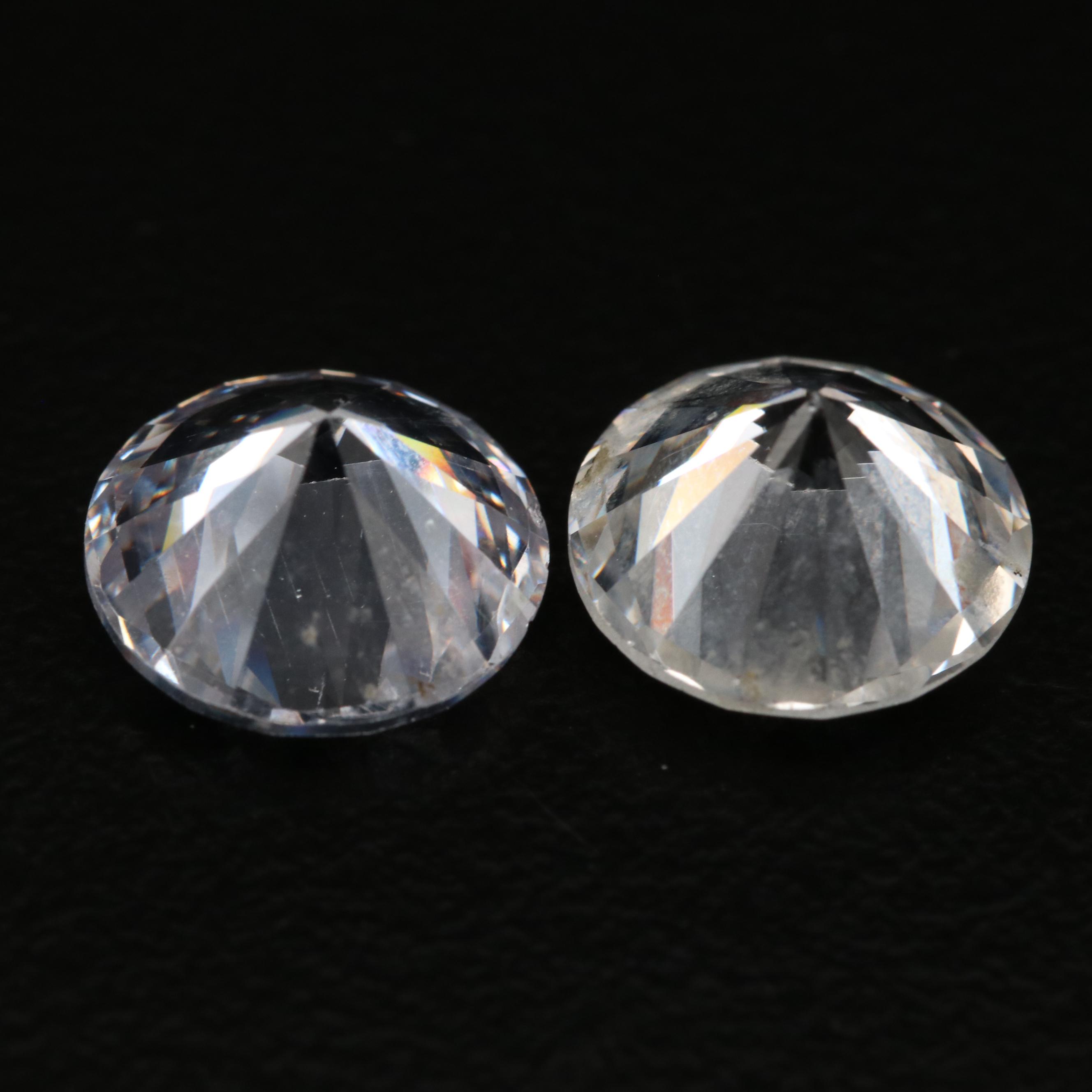 Matched Pair of Loose Laboratory Grown Round Faceted Cubic Zirconias