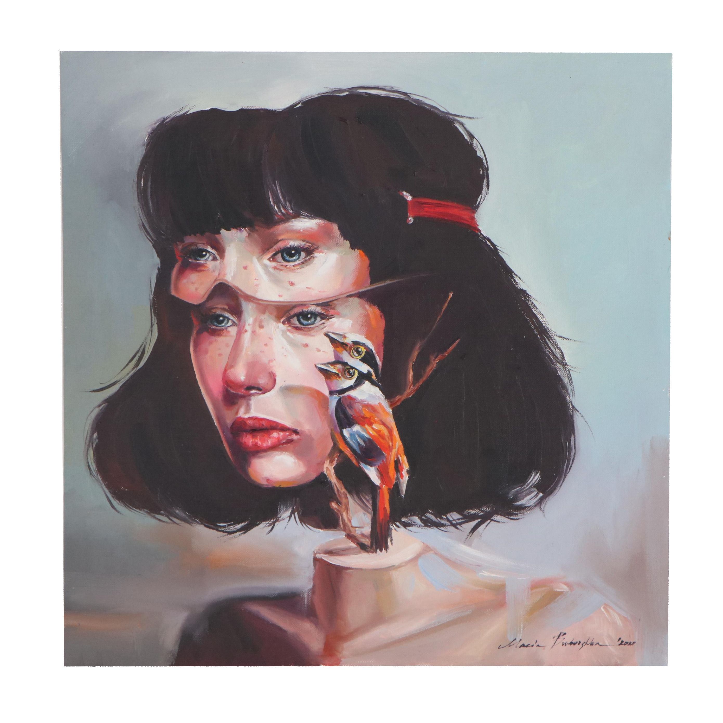 Maria Babushka Surreal Oil Painting after Aykut Aydoğdu "Honest Look," 2020