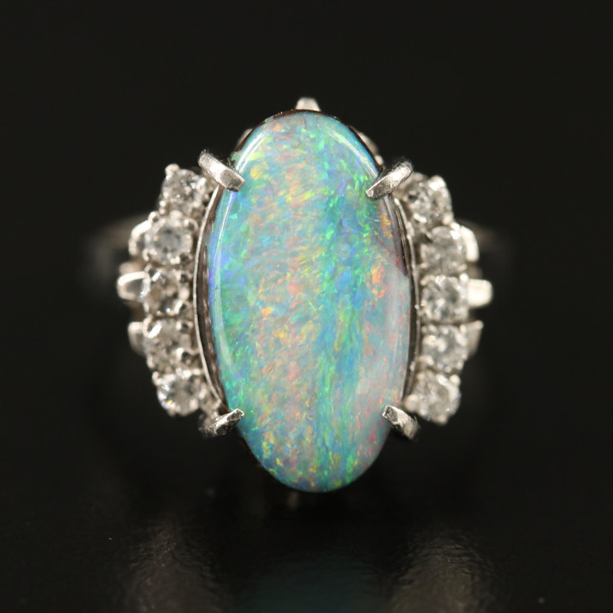 Platinum Boulder Opal and Diamond Ring
