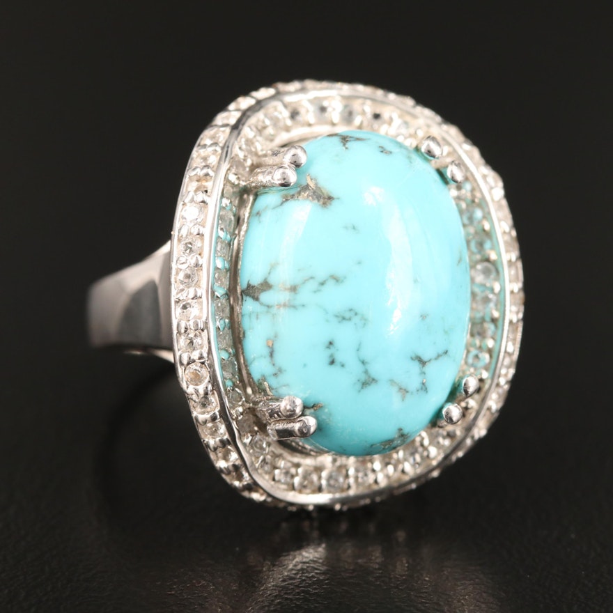 Sterling Silver Turquoise and White Topaz Ring