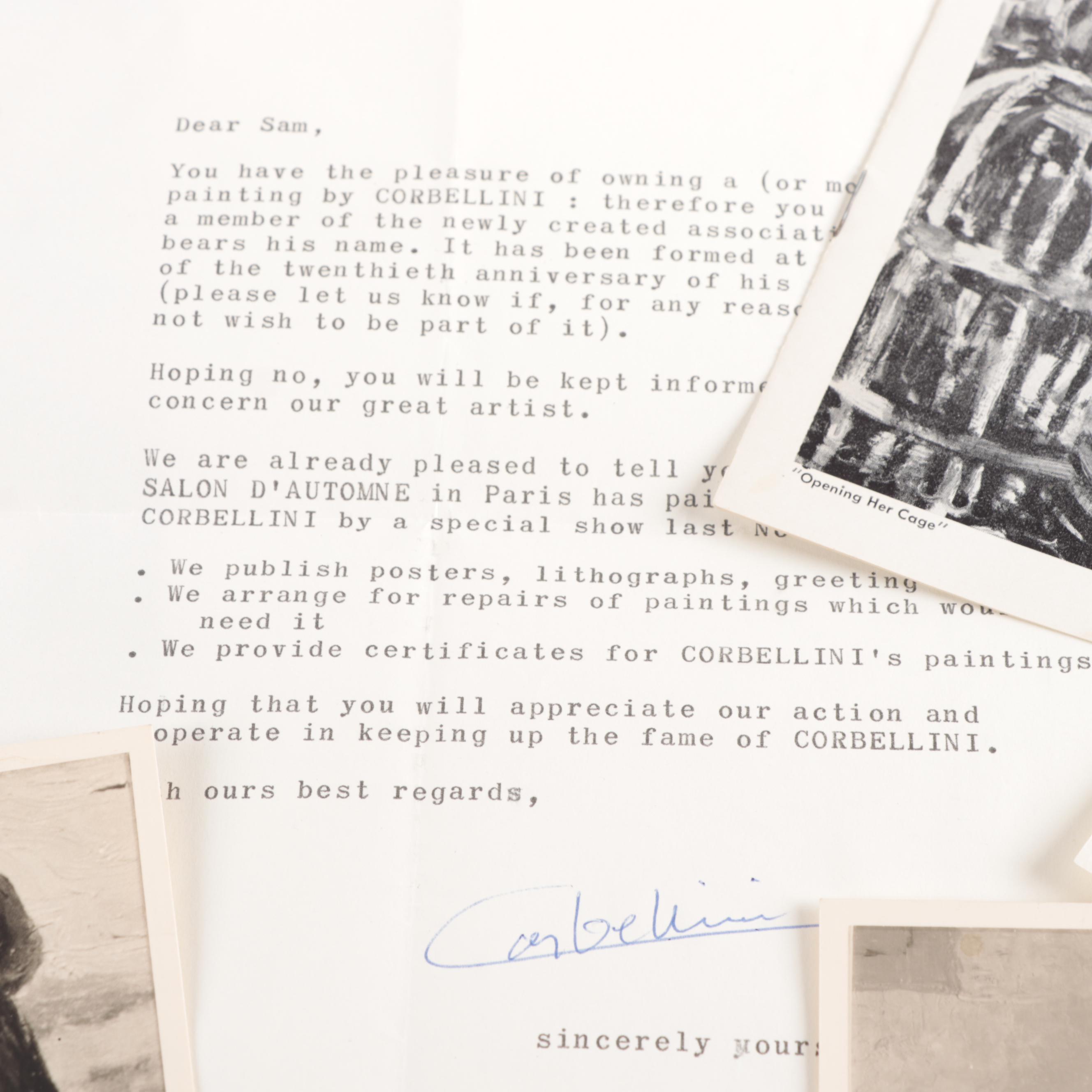 Artist Luigi Corbellini Vintage Prints, Personal Photos and Written Letter