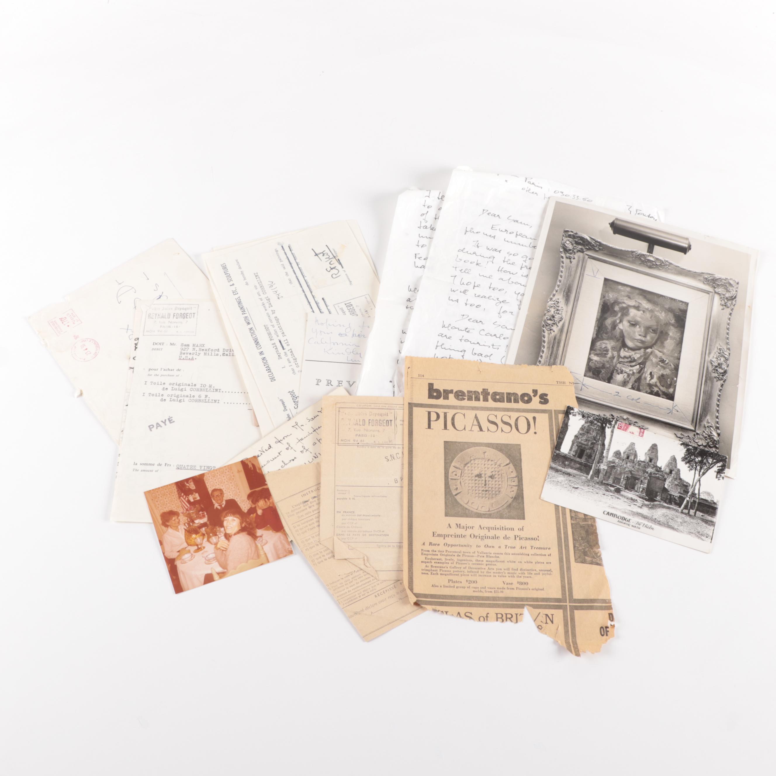 Artist Luigi Corbellini Vintage Prints, Personal Photos and Written Letter