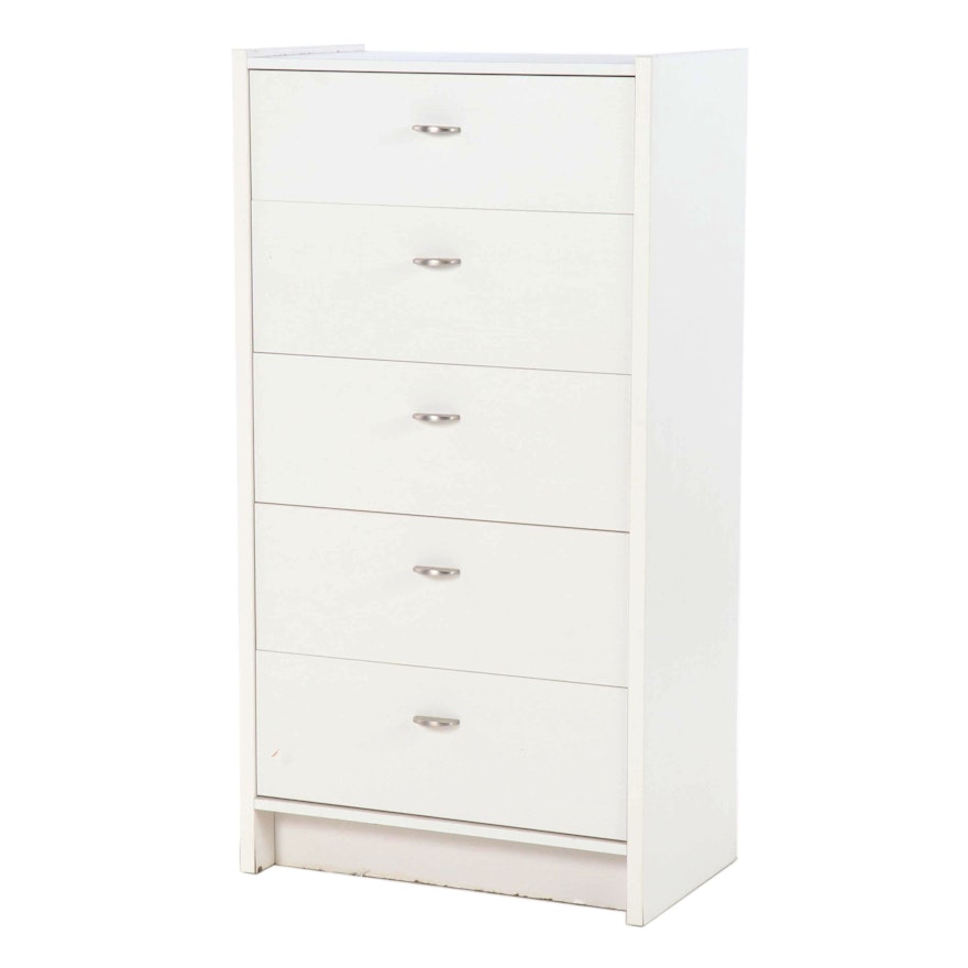 Contemporary White Laminate Five-Drawer Chest