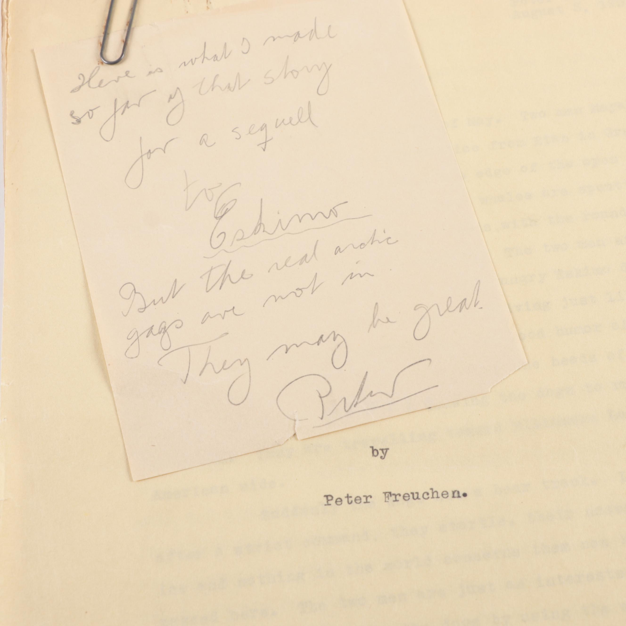 Peter Freuchen's Partial Manuscript Sequel to the Movie "Eskimo"