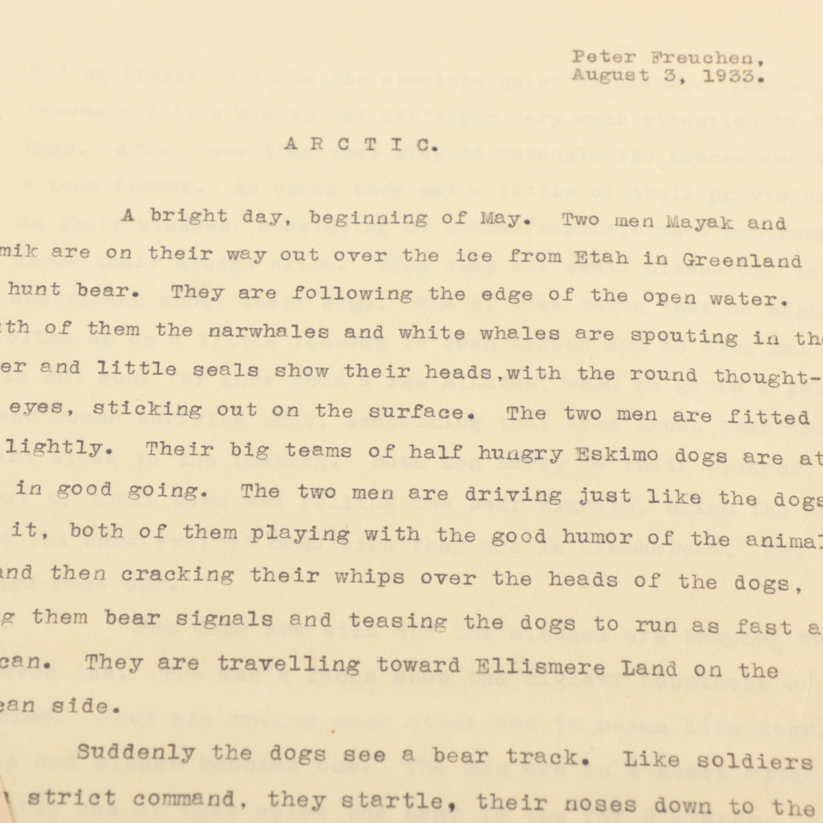 Peter Freuchen's Partial Manuscript Sequel to the Movie "Eskimo"