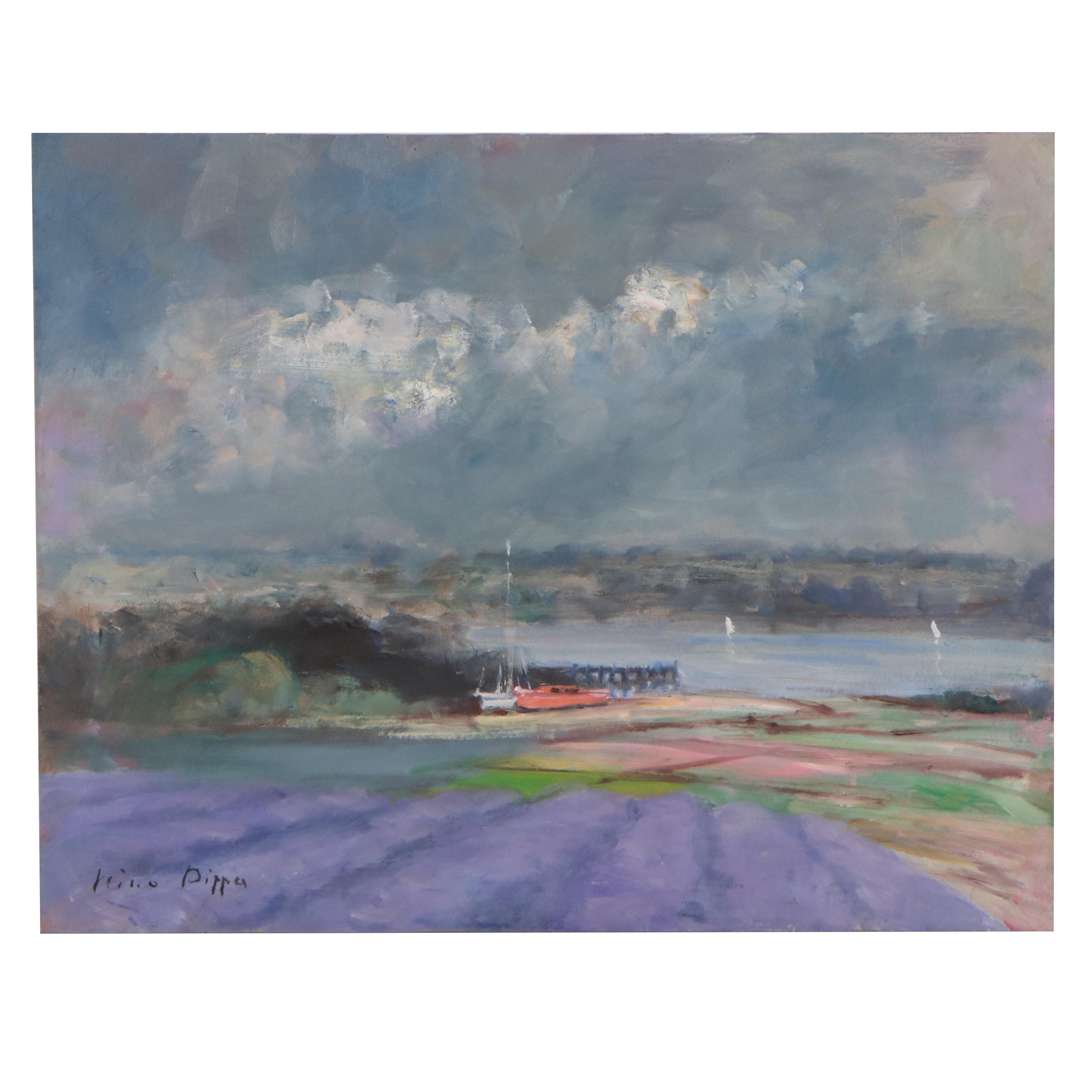 Nino Pippa Riverscape Oil Painting "Provence - The Jetty on the River Rhone"