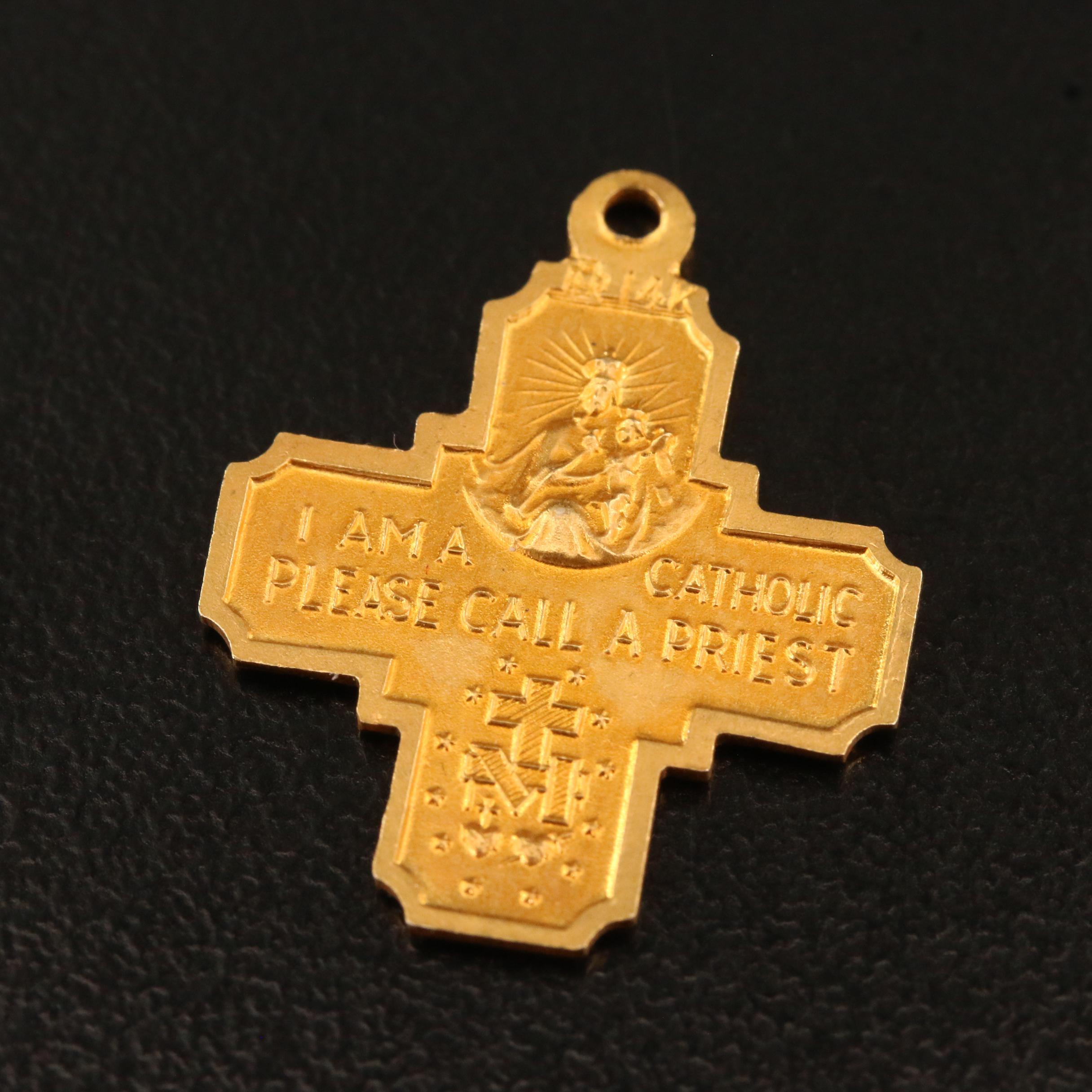 14K Catholic Cross Pendant