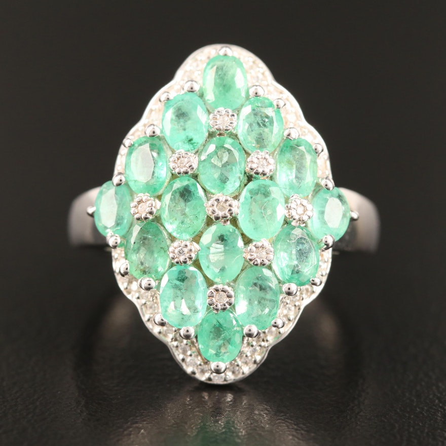 Sterling Silver Emerald and Spinel Ring with Lattice Design