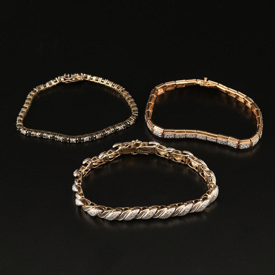 Sterling Silver Diamond and Cubic Zirconia Link Bracelets