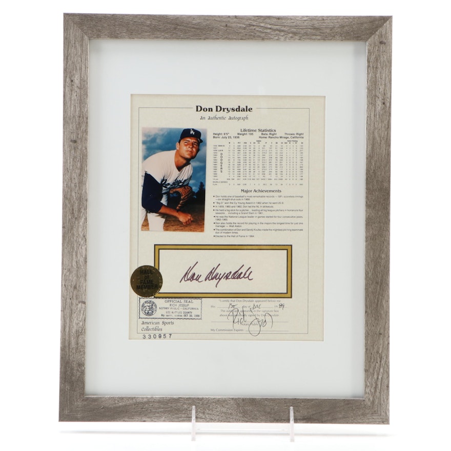 Don Drysdale Signed Los Angeles Dodgers Framed Stats Photo Print