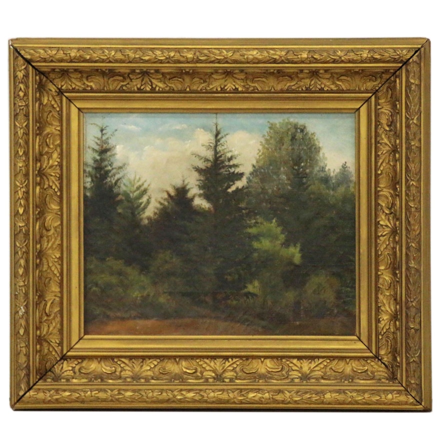 Forest Landscape Oil Painting, Mid 20th Century