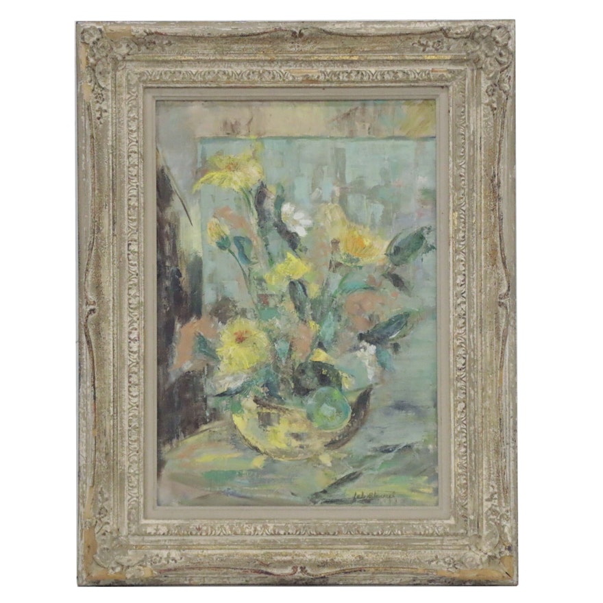 Abstract Floral Still Life Oil Painting, Late 20th Century