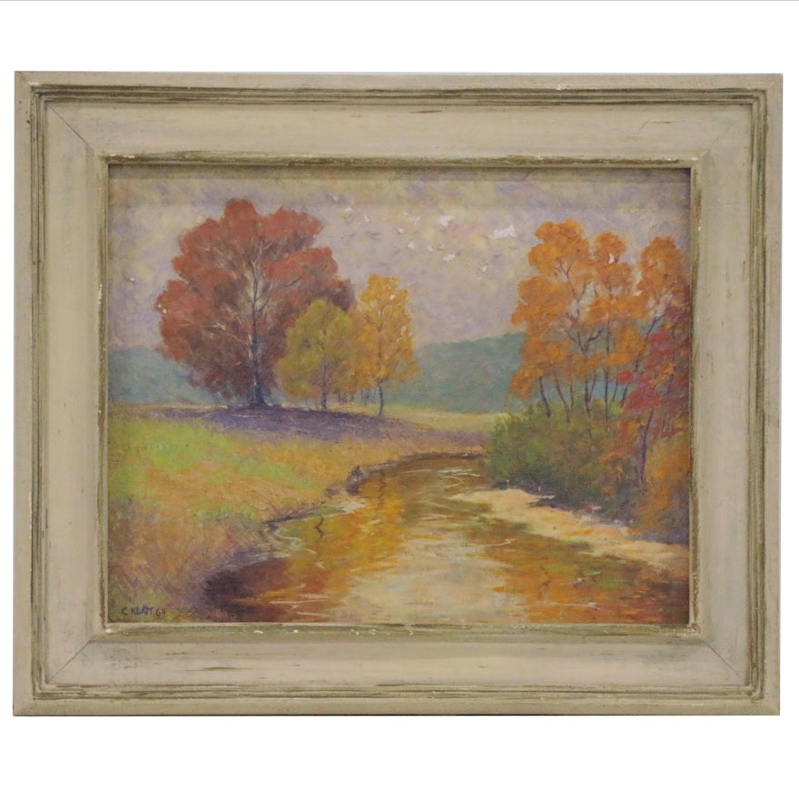 Clarence Klatt Autumnal Landscape Oil Painting, 1964