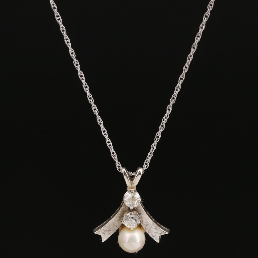 Vintage Pearl and Diamond Pendant Necklace